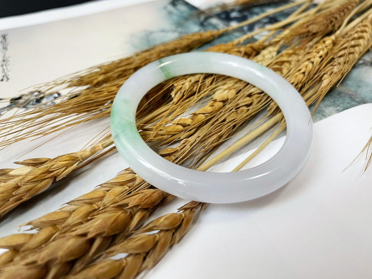 Icy Type Green Jade Bangle - 54 mm