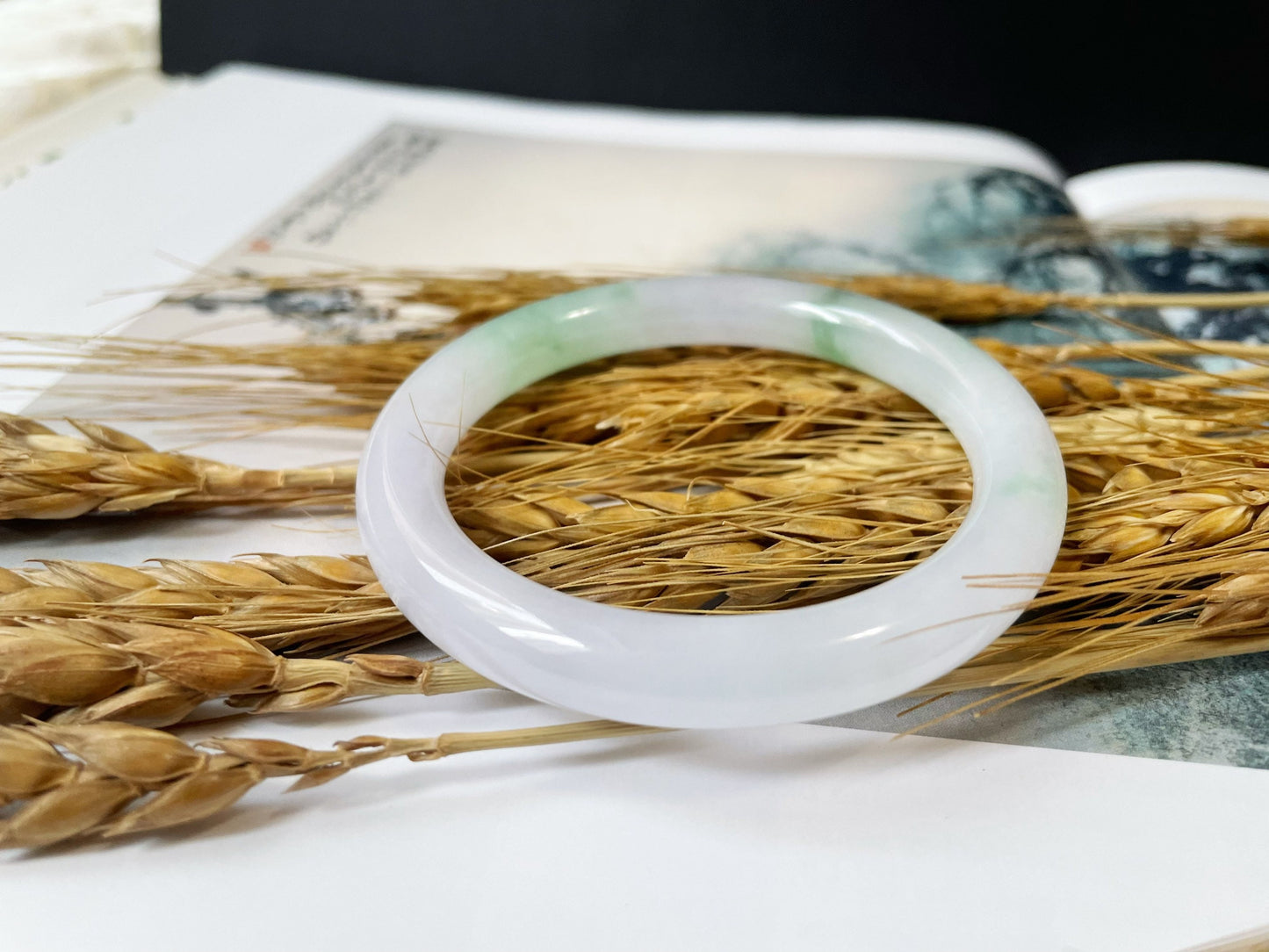Icy Type Green Jade Bangle - 54 mm