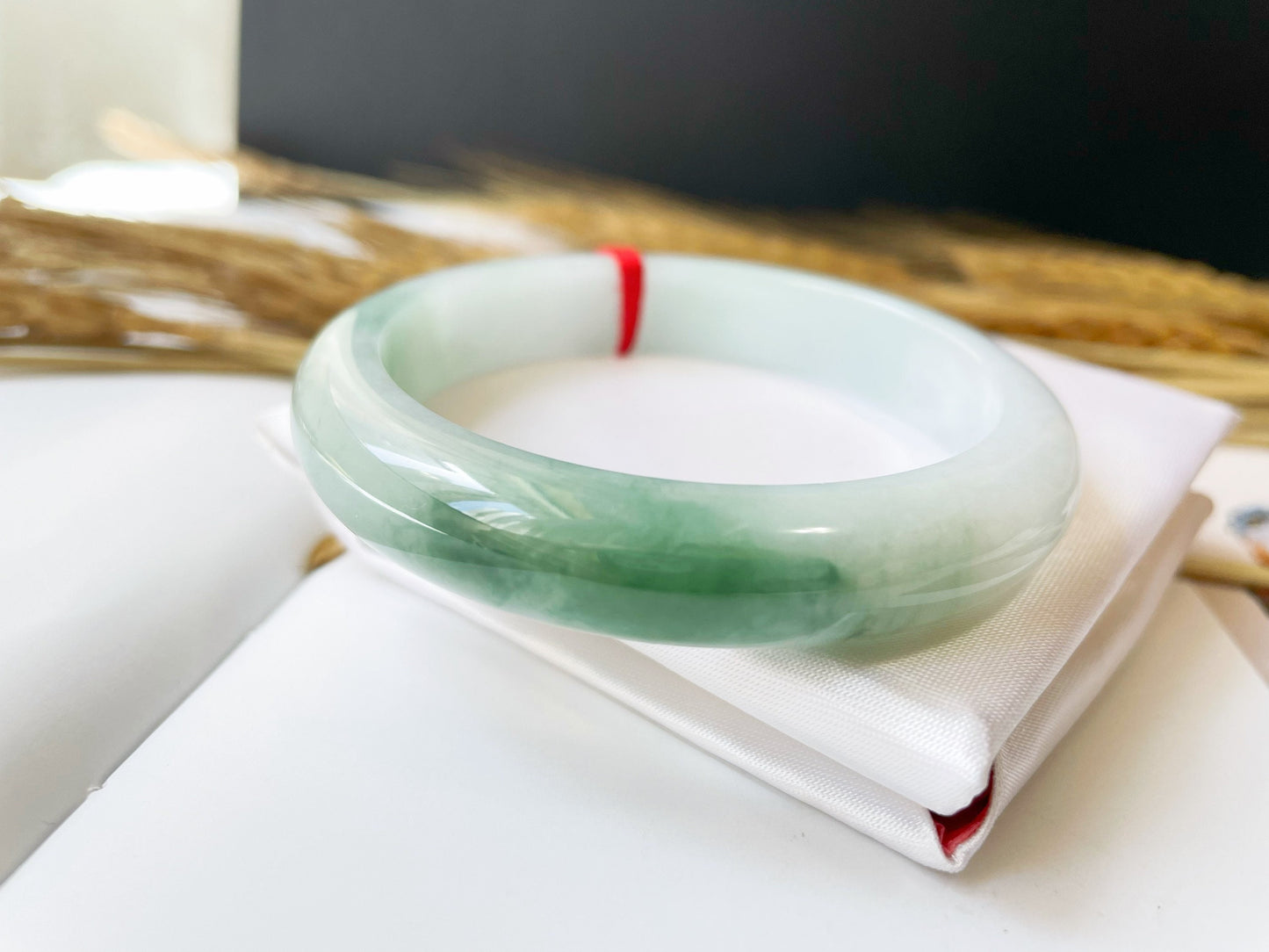 Bracelet Jonc Jade Vert Bleuté - 55,5 mm