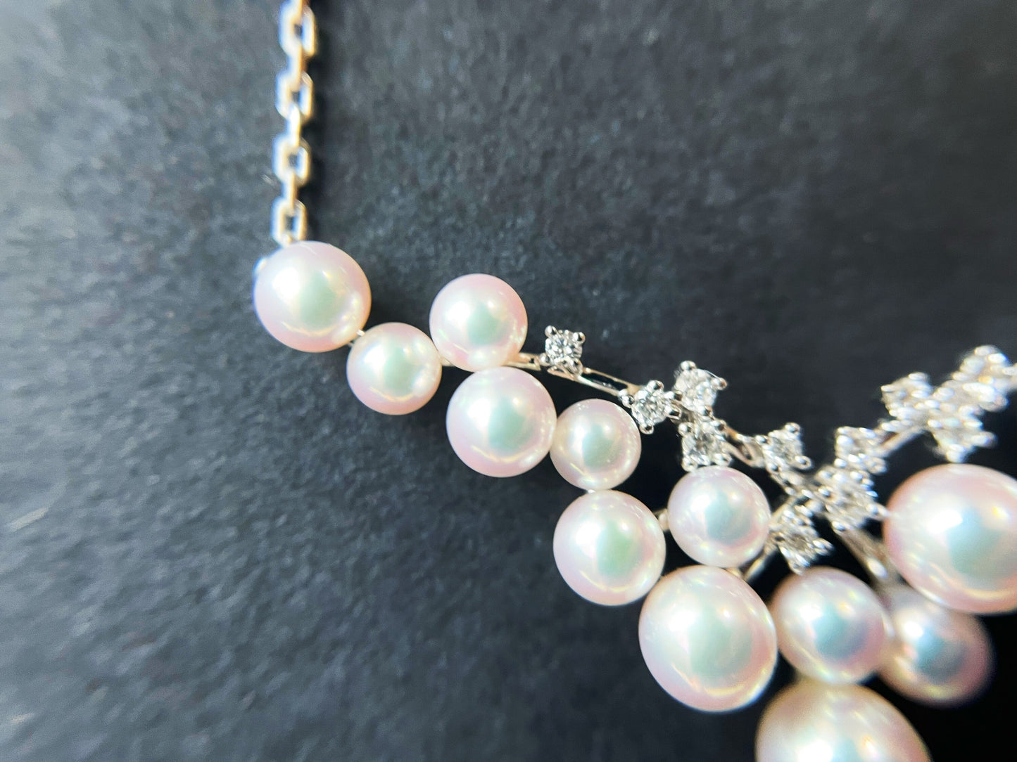 Japanese Akoya Pearl Necklace - 18K Gold Diamond Mirror Lustre