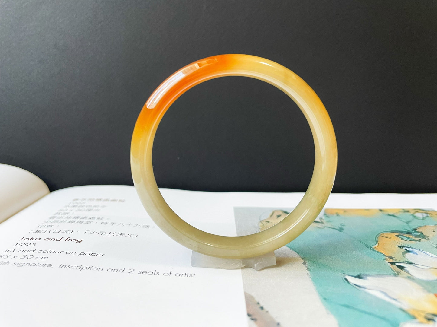 Icy Honey Yellow Red Jade Bangle