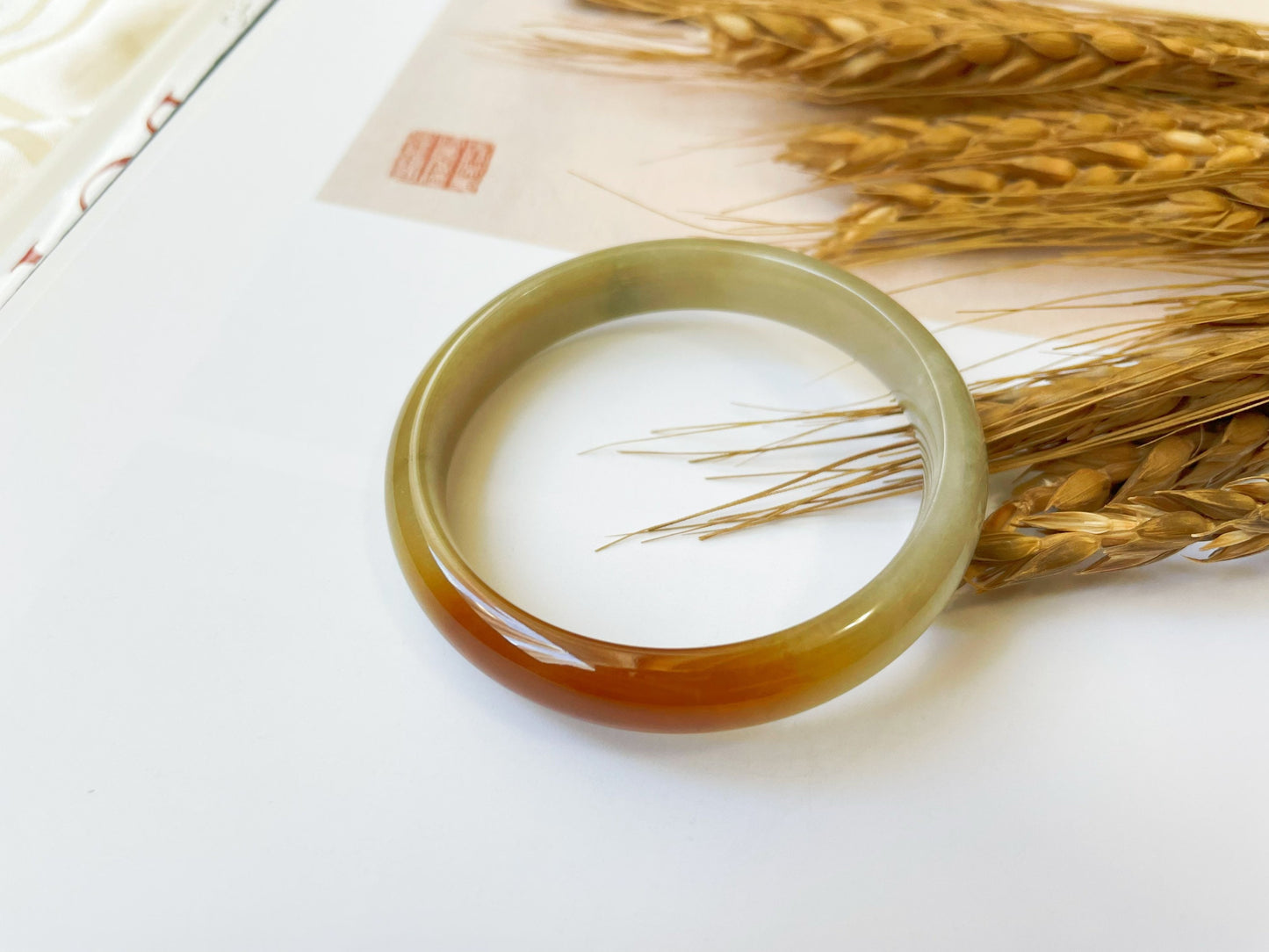 Icy Honey Yellow Red Jade Bangle