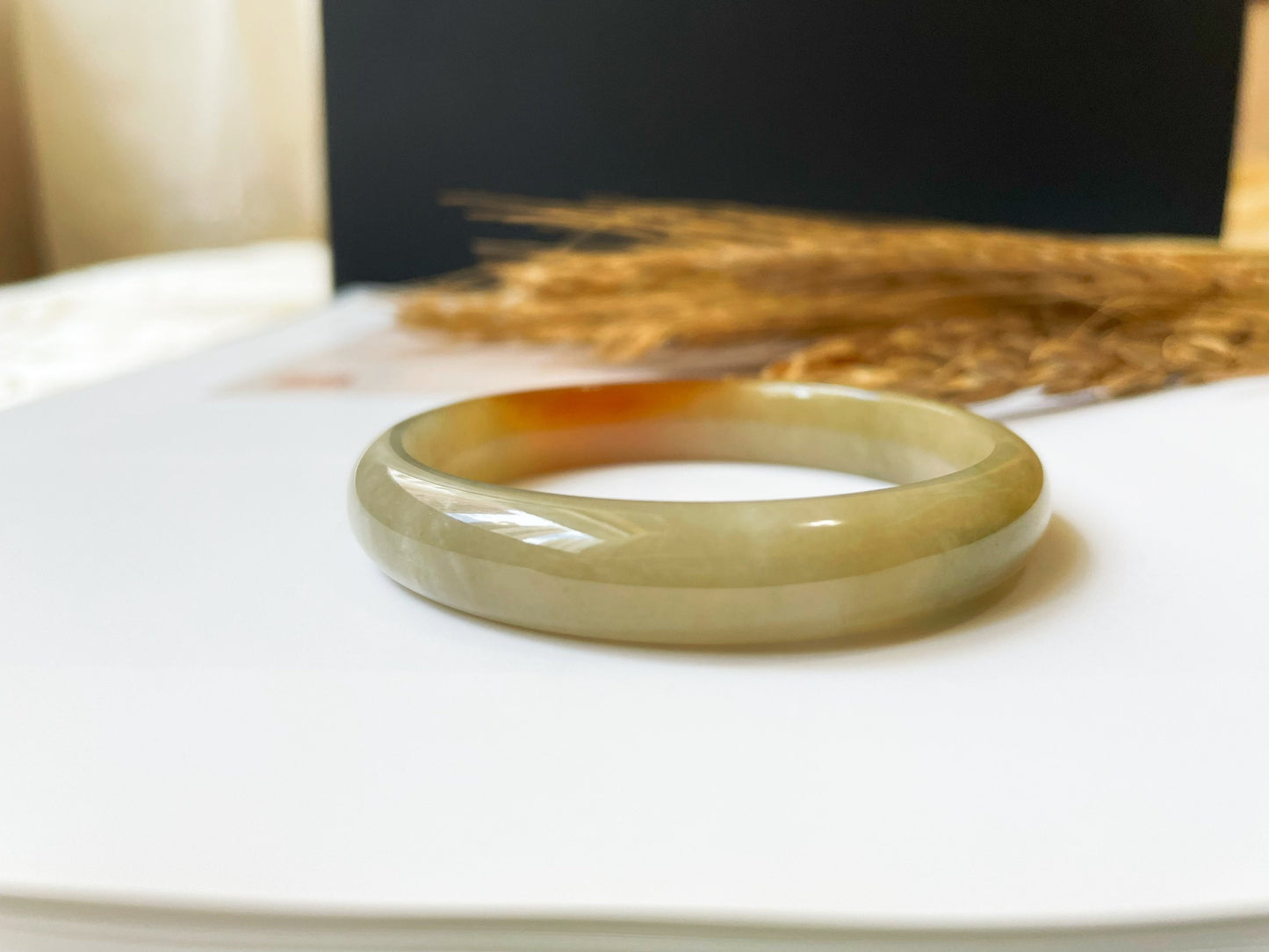 Icy Honey Yellow Red Jade Bangle
