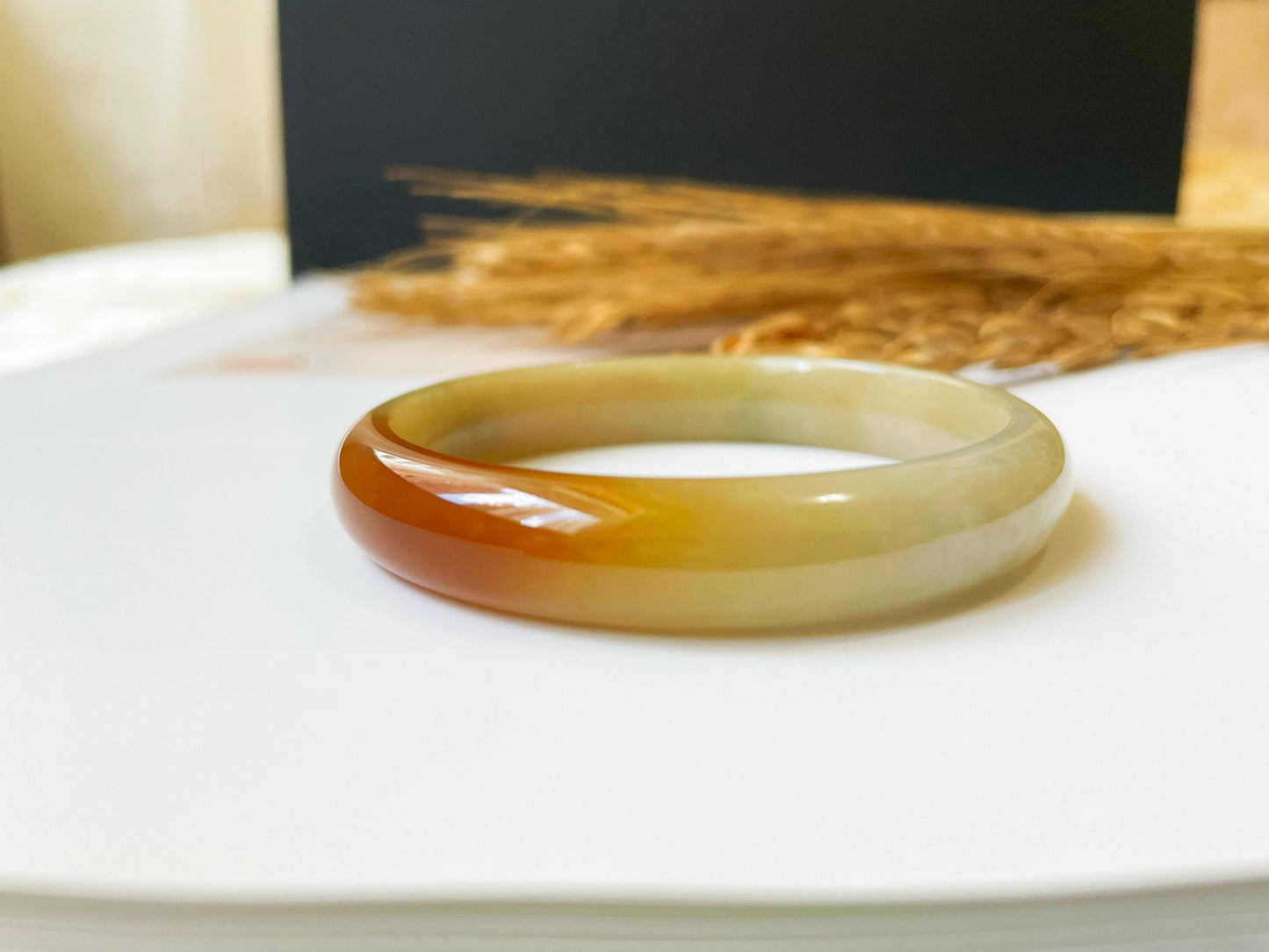 Icy Honey Yellow Red Jade Bangle