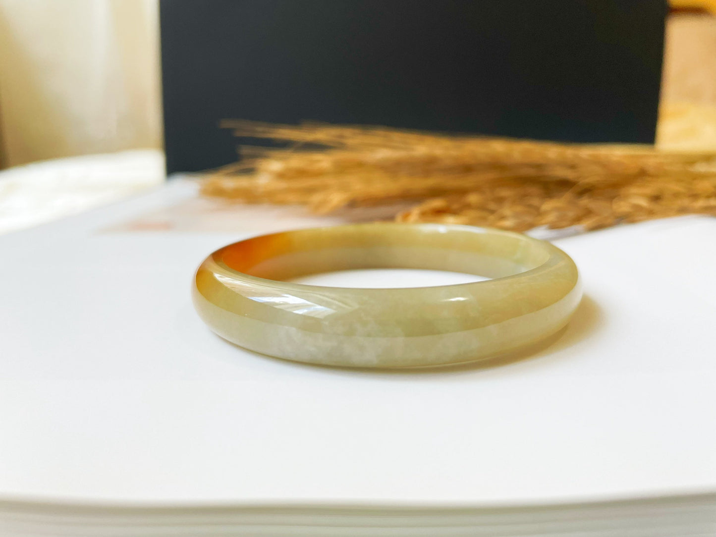 Icy Honey Yellow Red Jade Bangle
