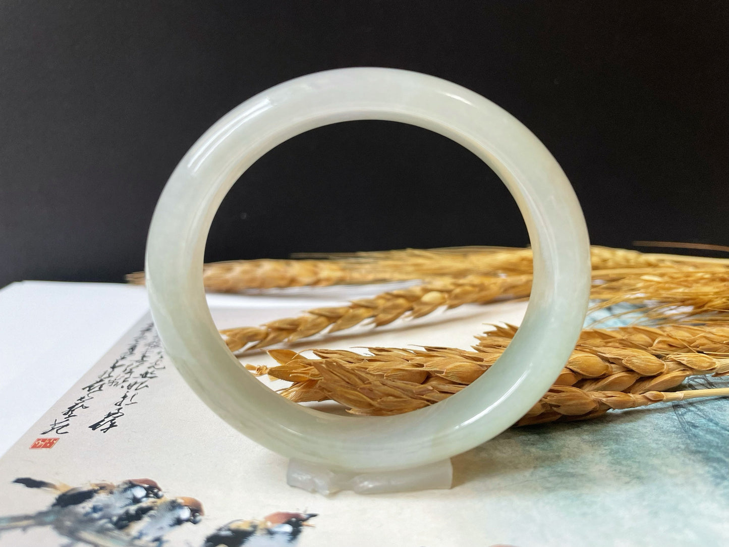 Light Green Jadeite Jade Bangle Oval Bracelet - 53.8 x 48.8 mm