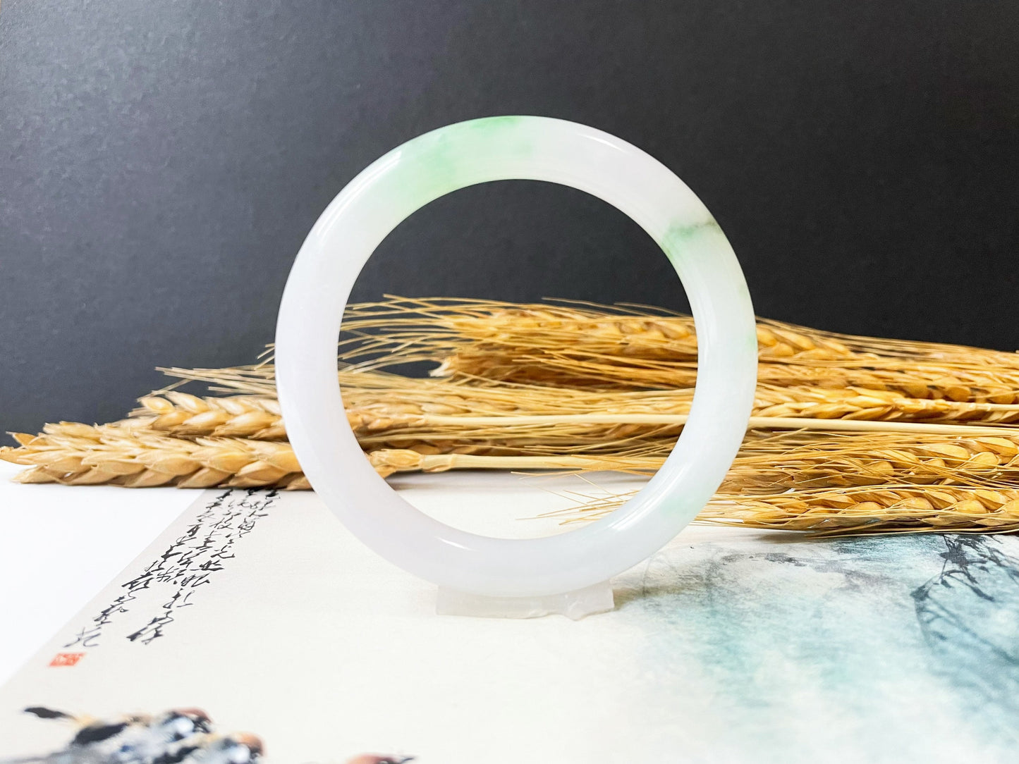Icy Type Green Jade Bangle - 54 mm