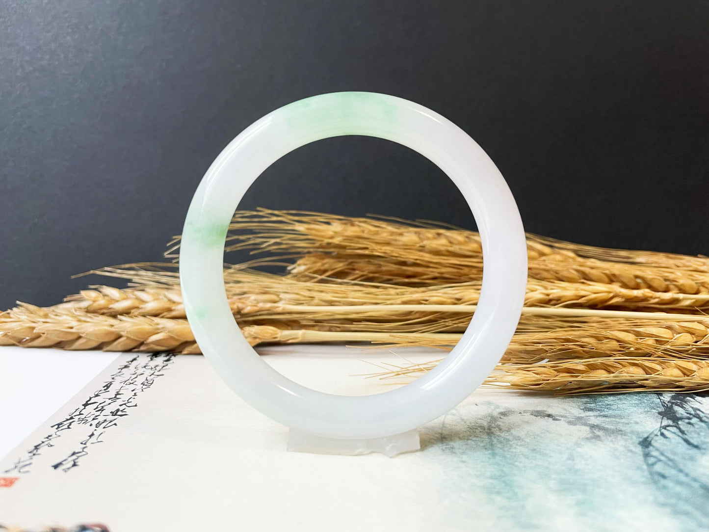 Icy Type Green Jade Bangle - 54 mm
