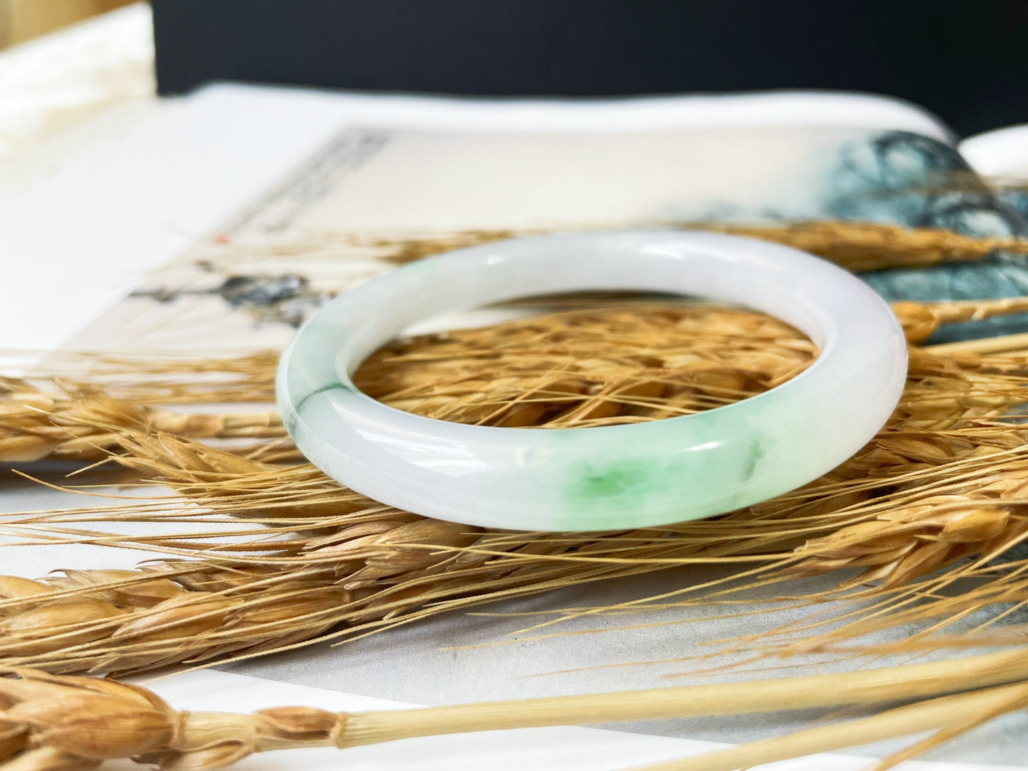 Icy Type Green Jade Bangle - 54 mm
