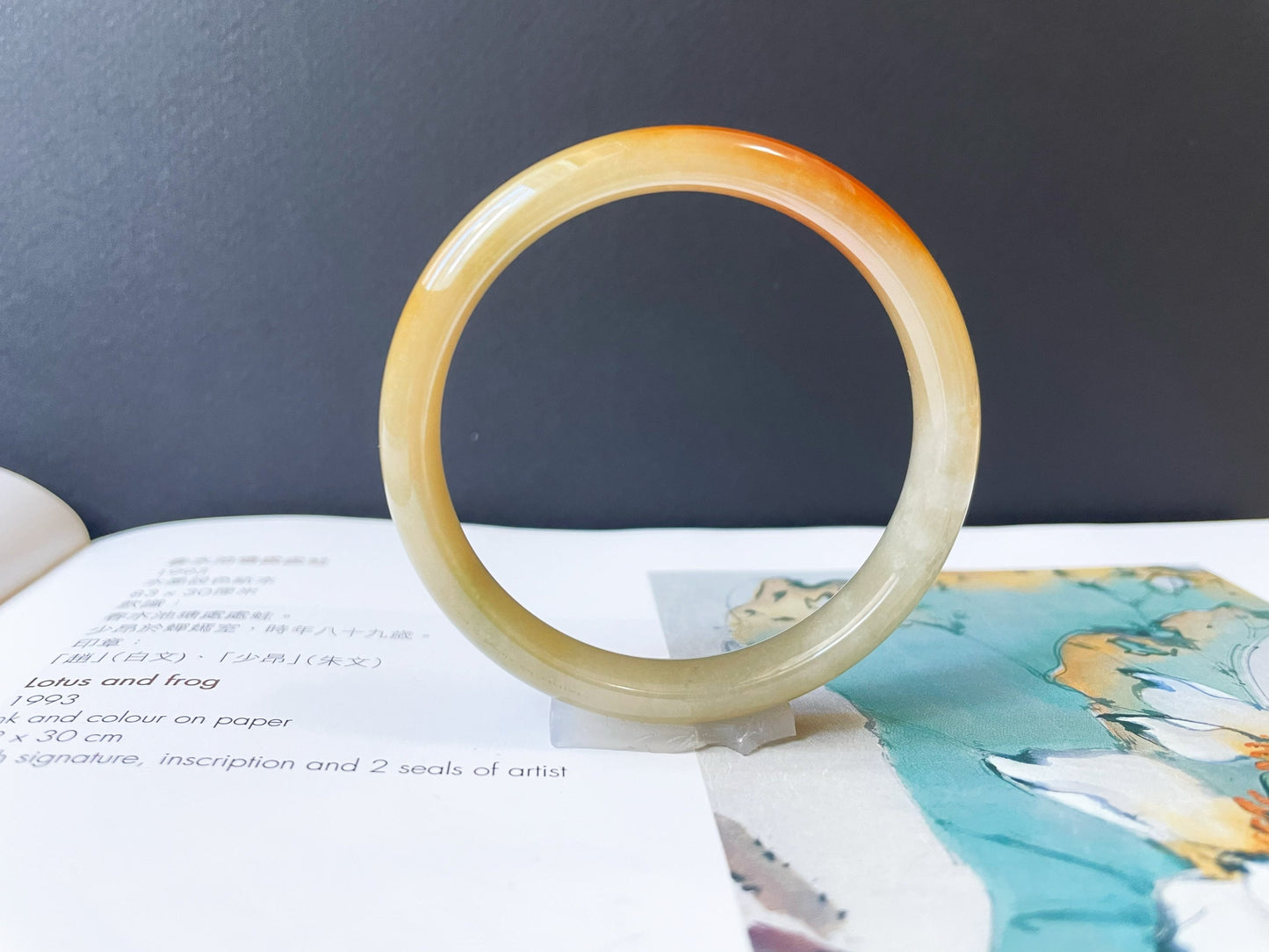 Icy Honey Yellow Red Jade Bangle