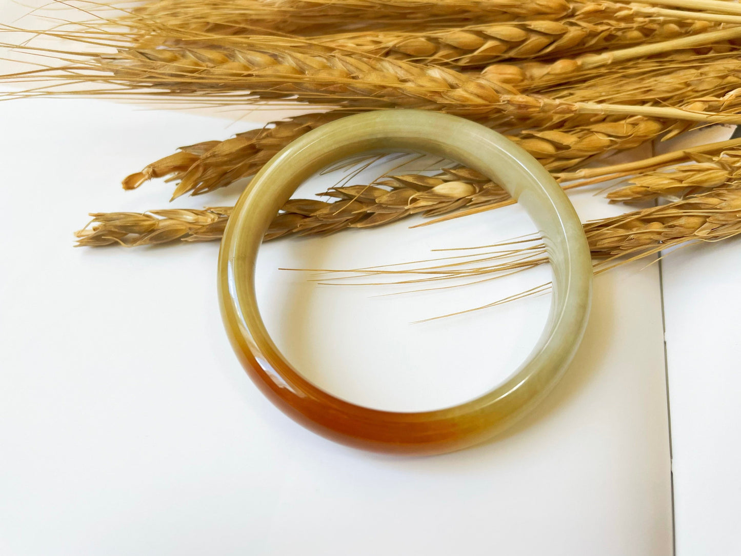Icy Honey Yellow Red Jade Bangle