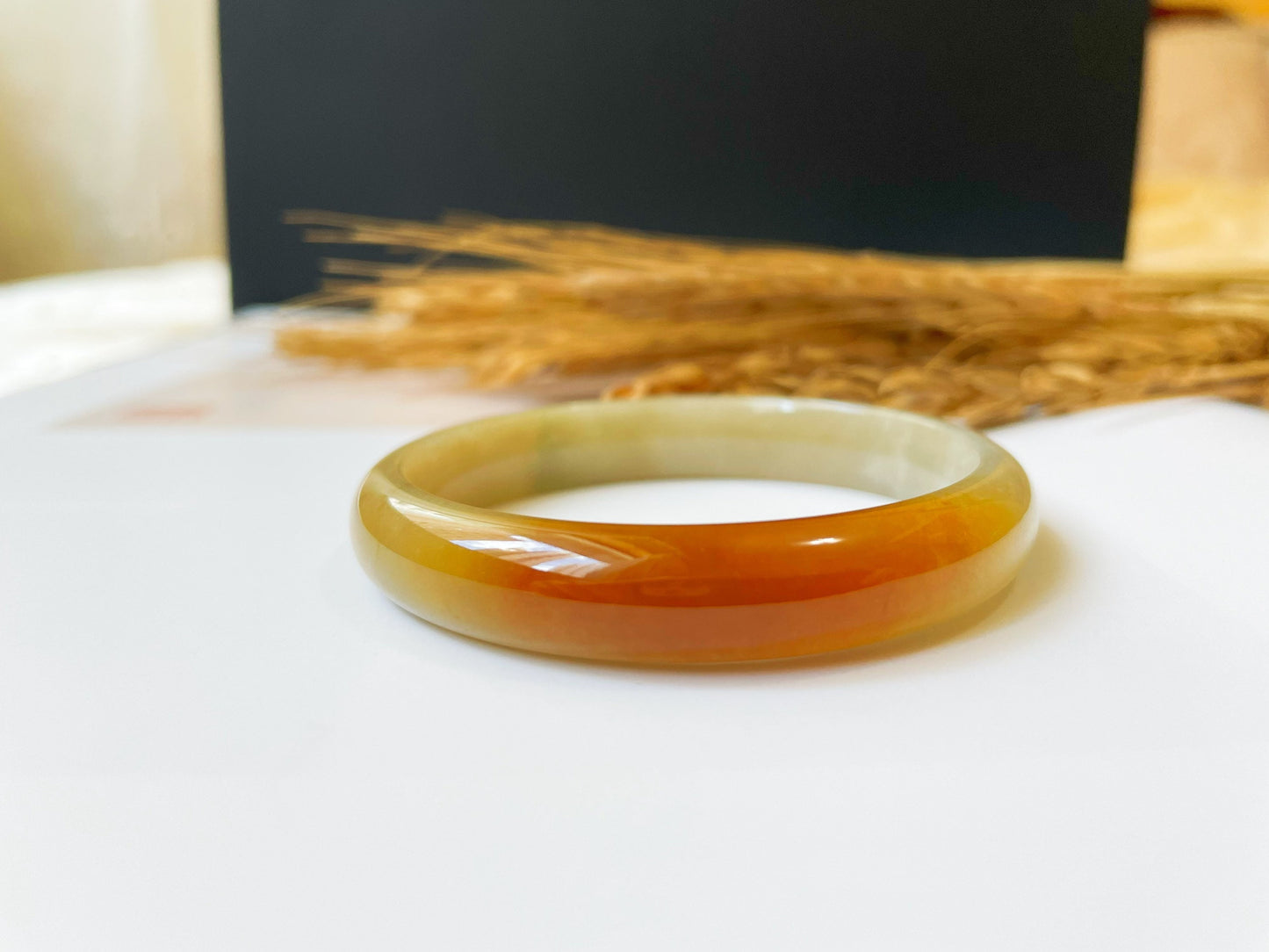 Icy Honey Yellow Red Jade Bangle