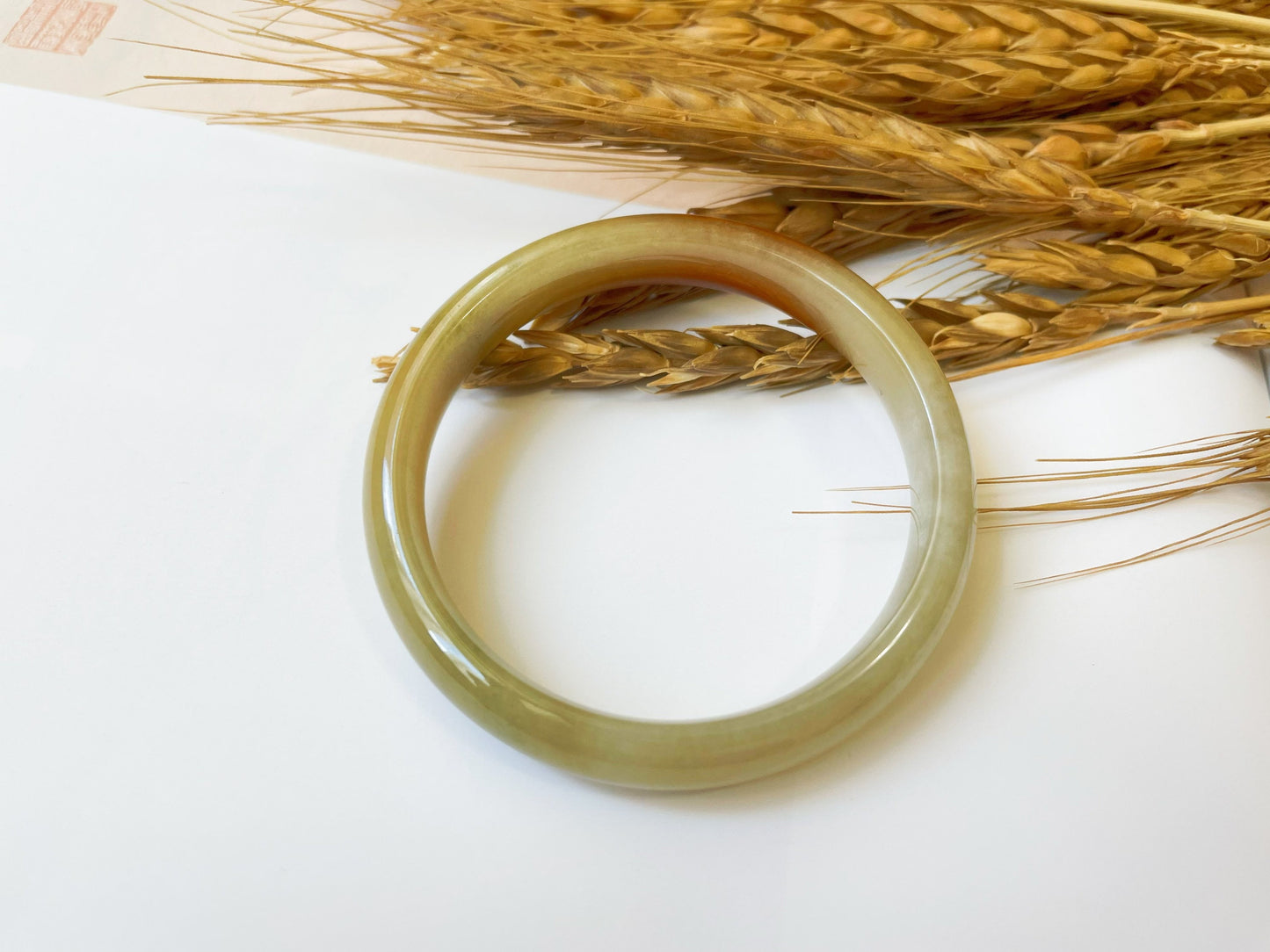 Icy Honey Yellow Red Jade Bangle