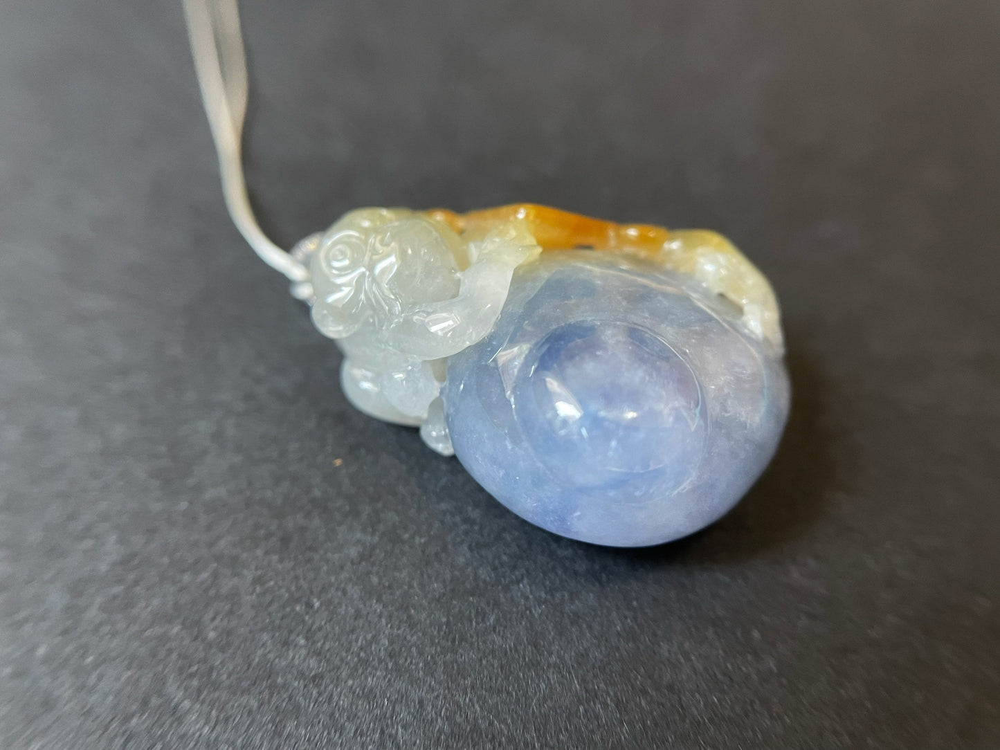 Bi-color Myanmar Jadeite Pendant with Monkey and Peach Carvings