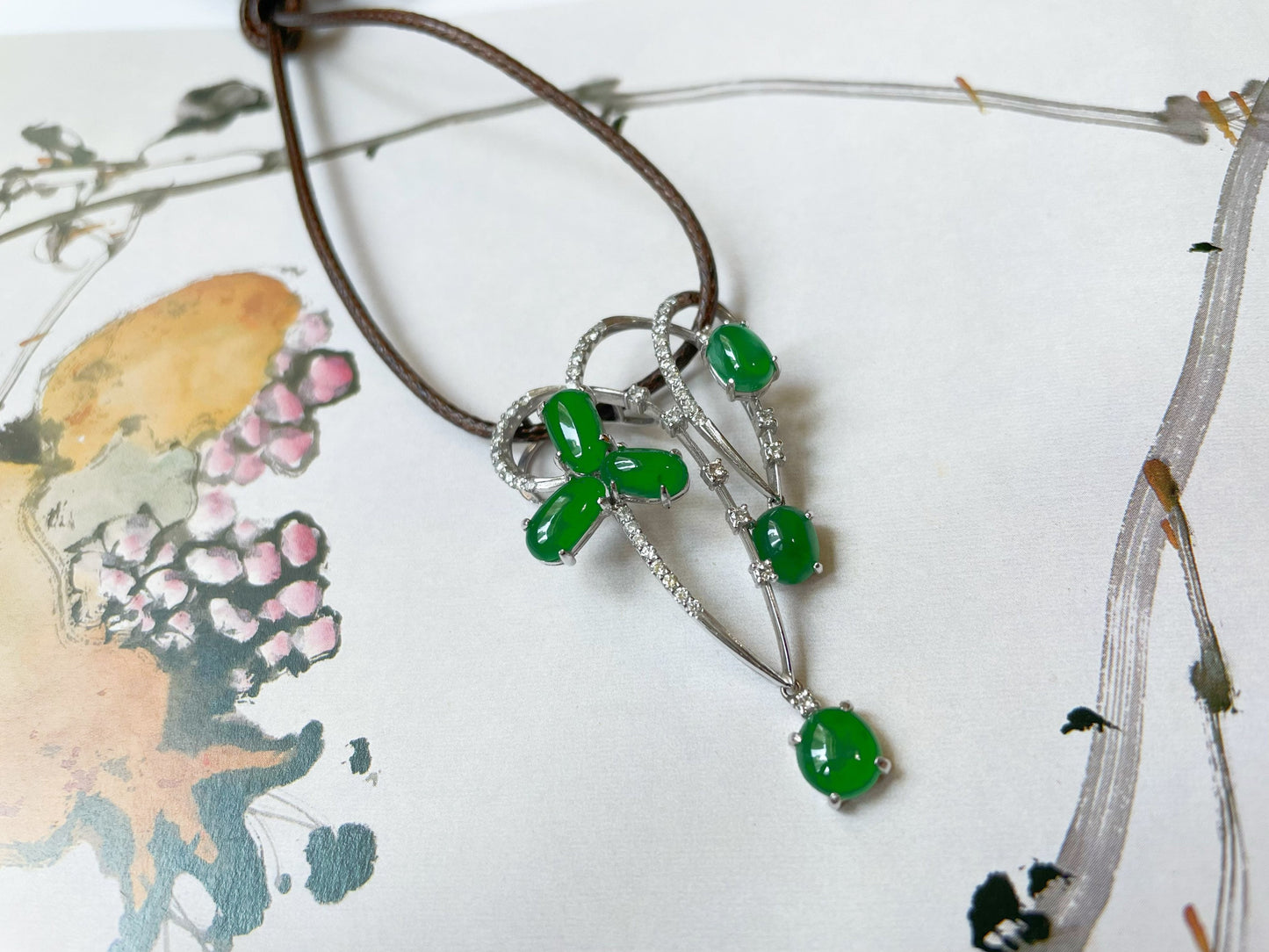 Imperial Green Jadeite Pendant - 18K White Gold Diamond