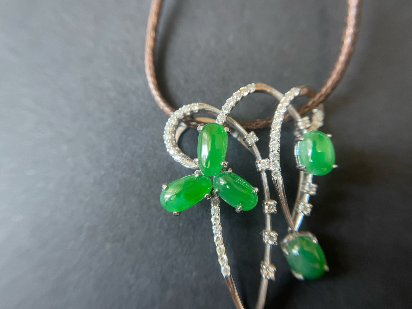 Imperial Green Jadeite Pendant - 18K White Gold Diamond