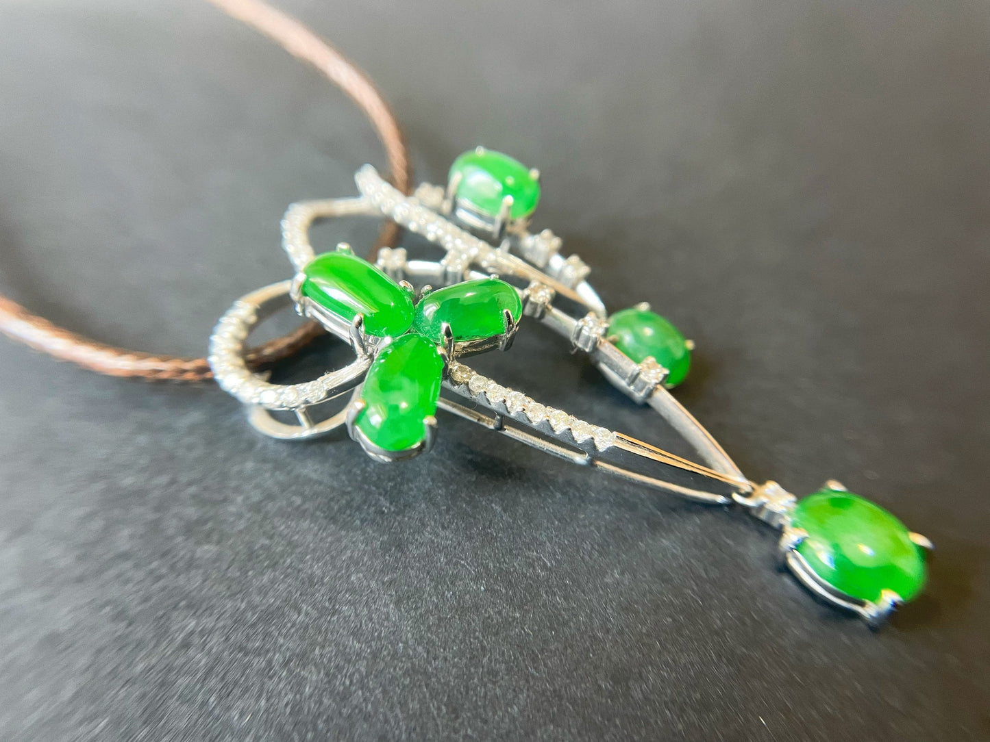 Imperial Green Jadeite Pendant - 18K White Gold Diamond