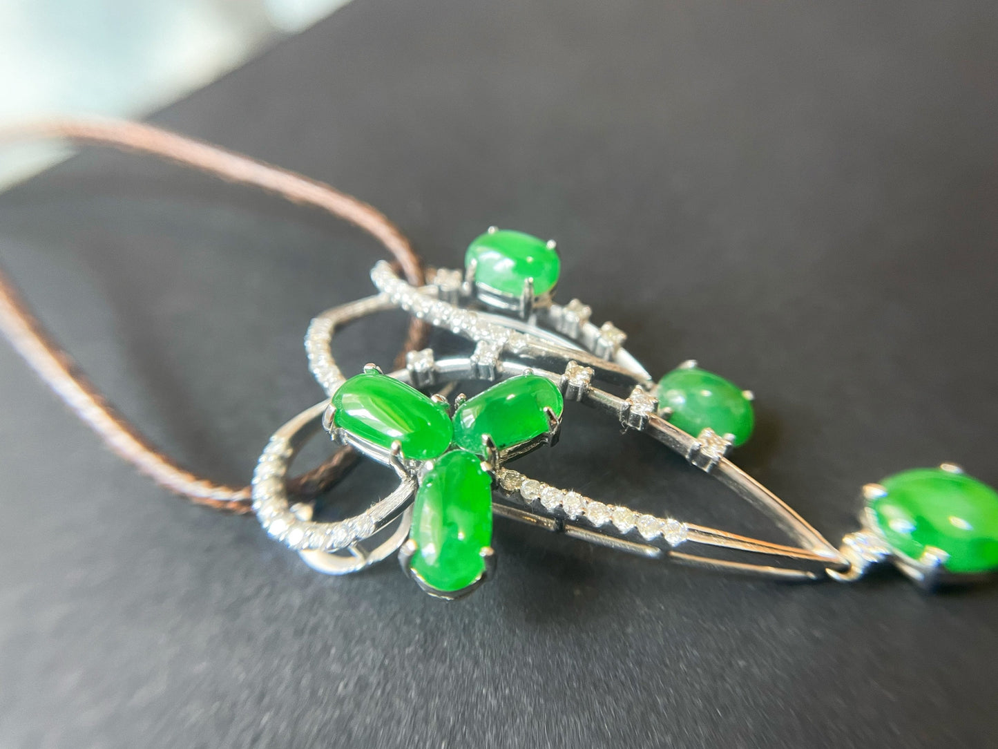 Imperial Green Jadeite Pendant - 18K White Gold Diamond