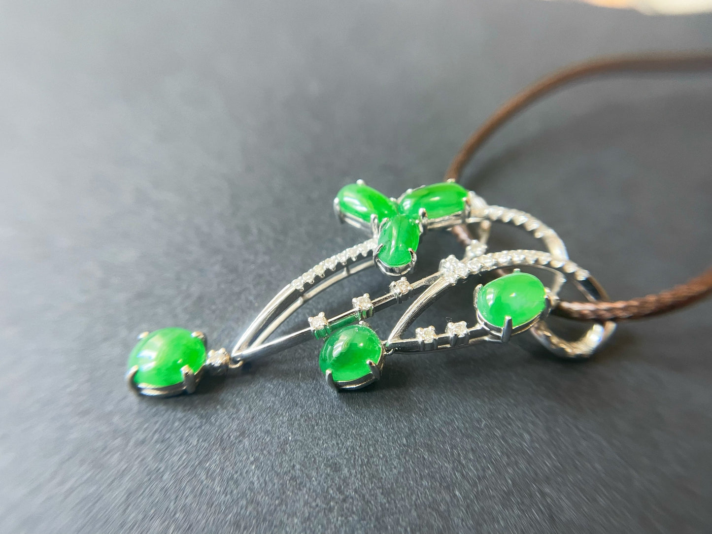 Imperial Green Jadeite Pendant - 18K White Gold Diamond