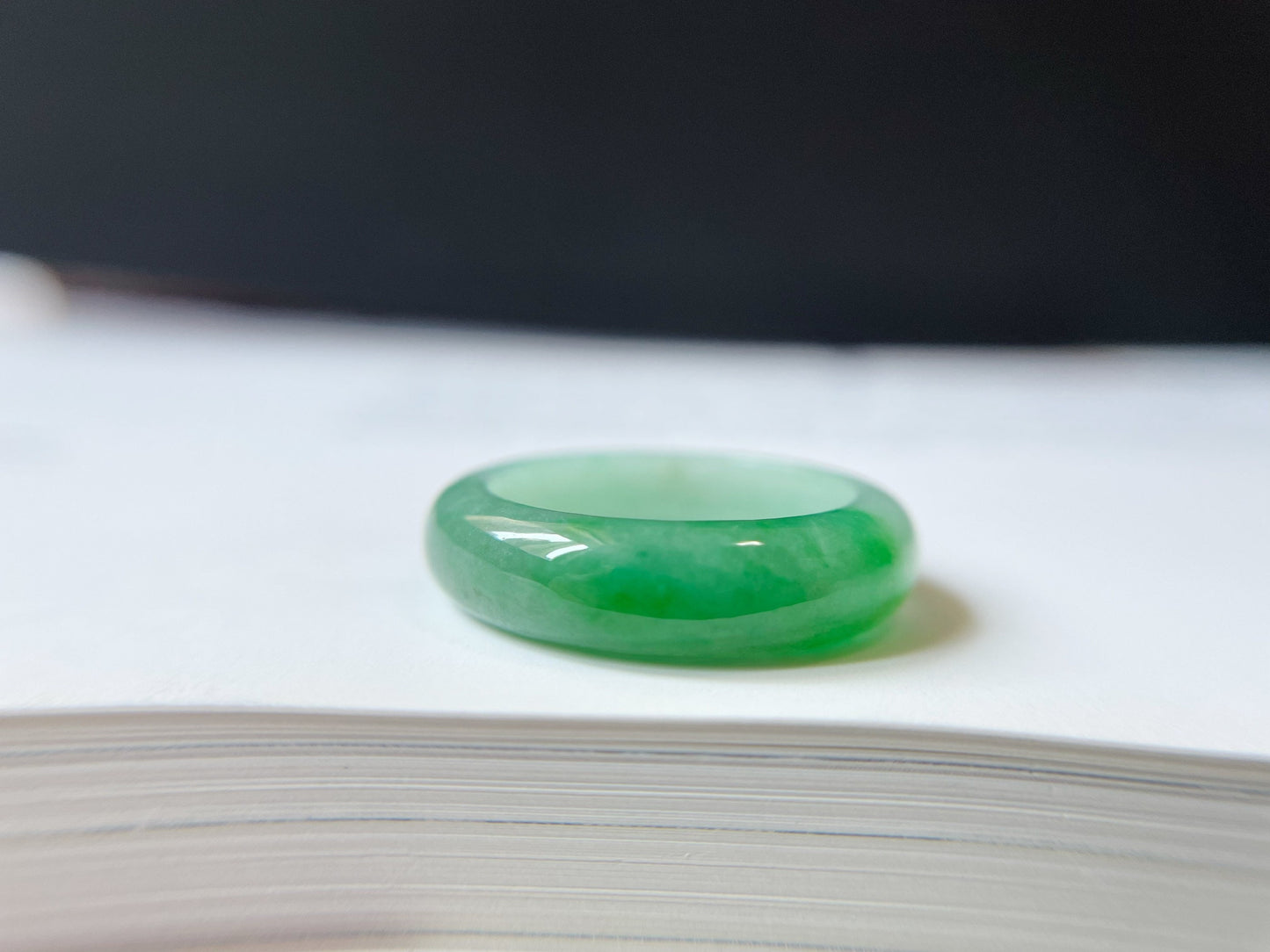 Minimalist Vivid Bright Green Jadeite Jade Ring Band - 18.3 mm