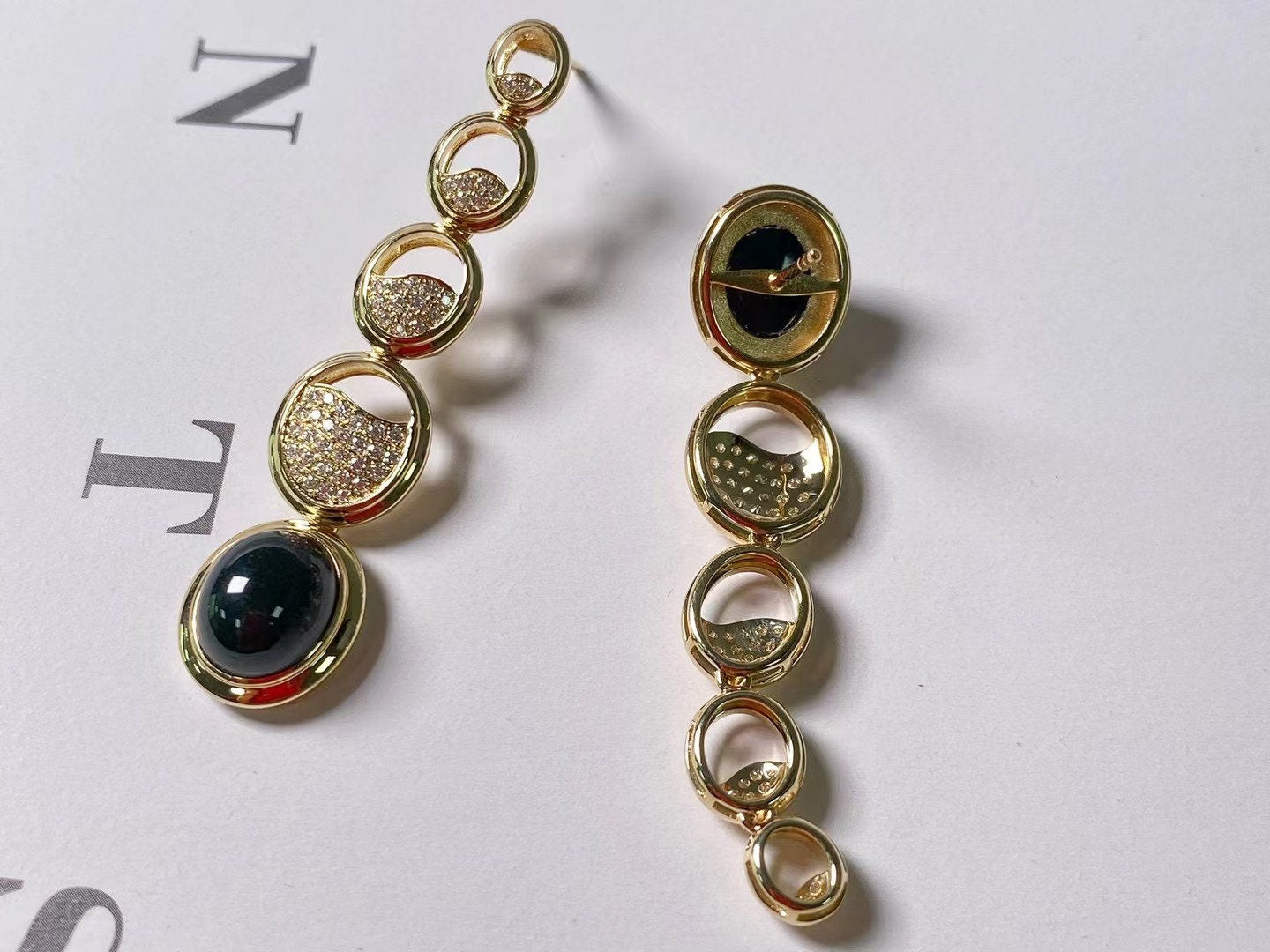 Black Jadeite Earrings in 14K 18K Gold with Moissanites