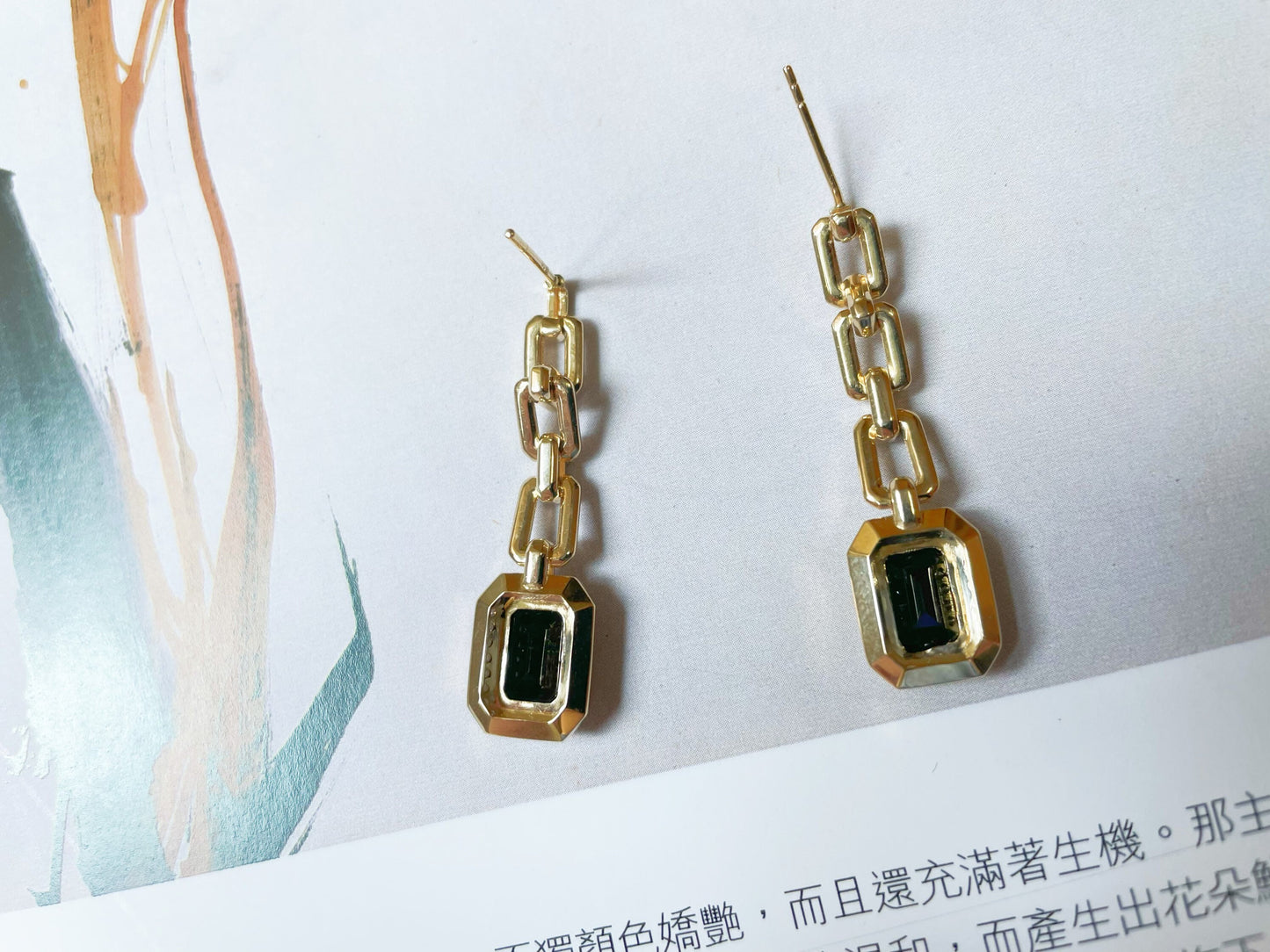 Black Spinel and Jade Chain Earrings in Gold 14K 18K