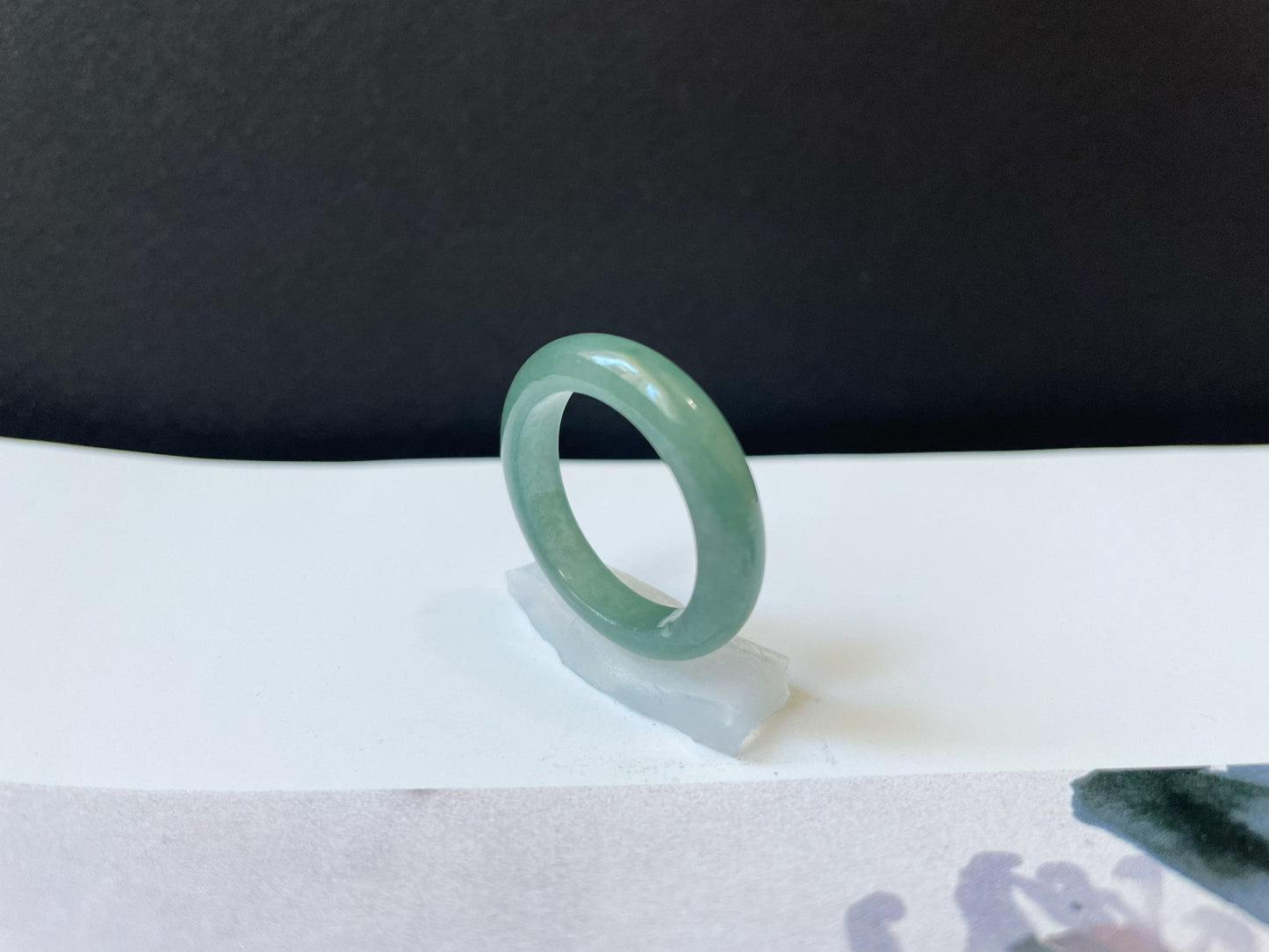 Minimalist Bluish Green Jadeite Jade Ring Band - 18.2 mm