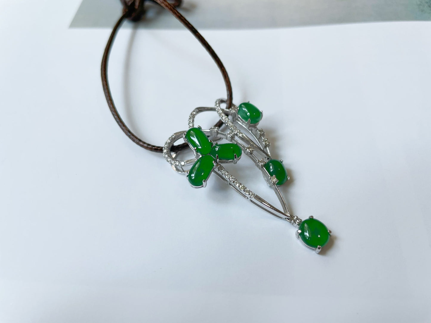 Imperial Green Jadeite Pendant - 18K White Gold Diamond
