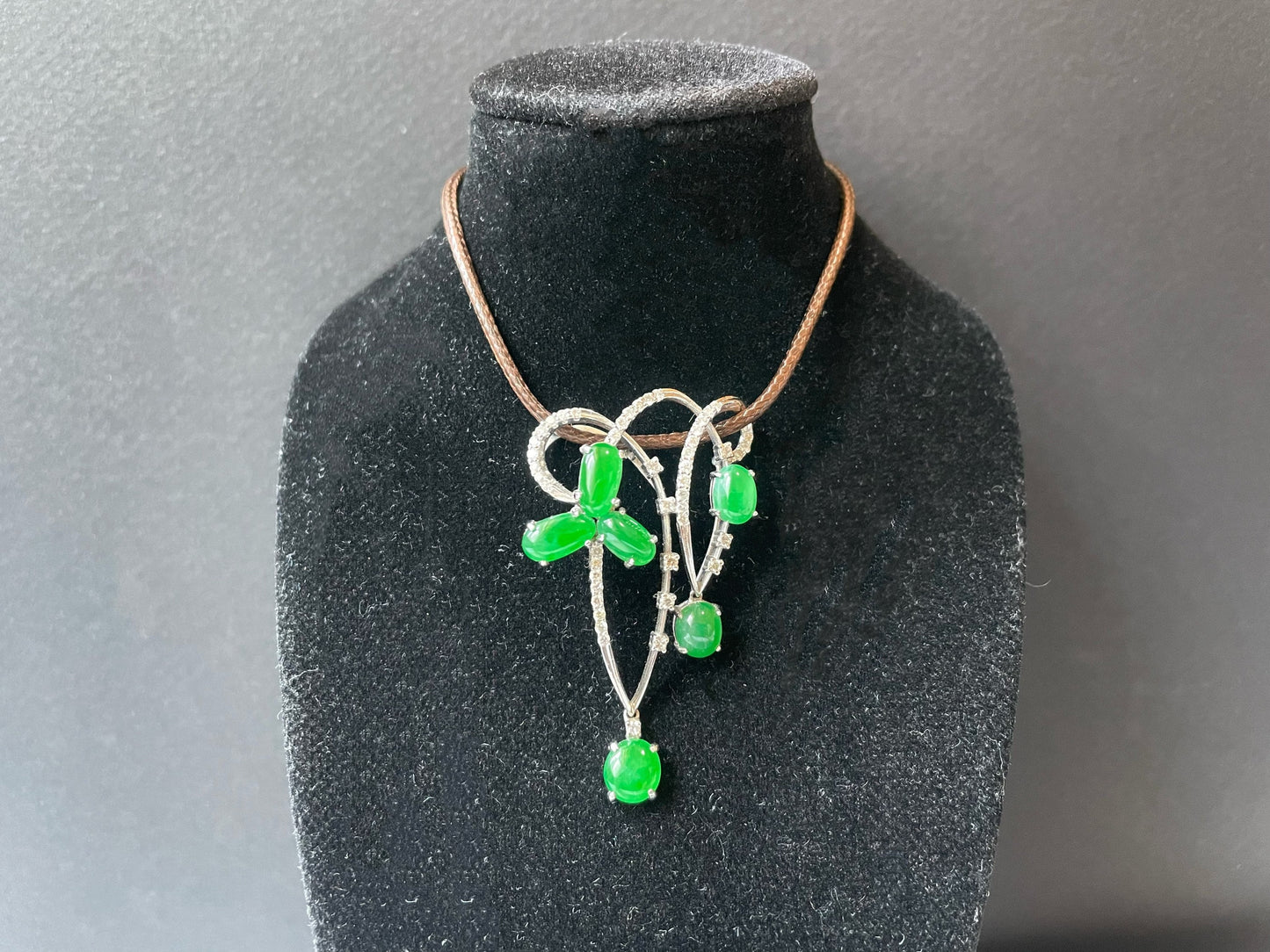 Imperial Green Jadeite Pendant - 18K White Gold Diamond