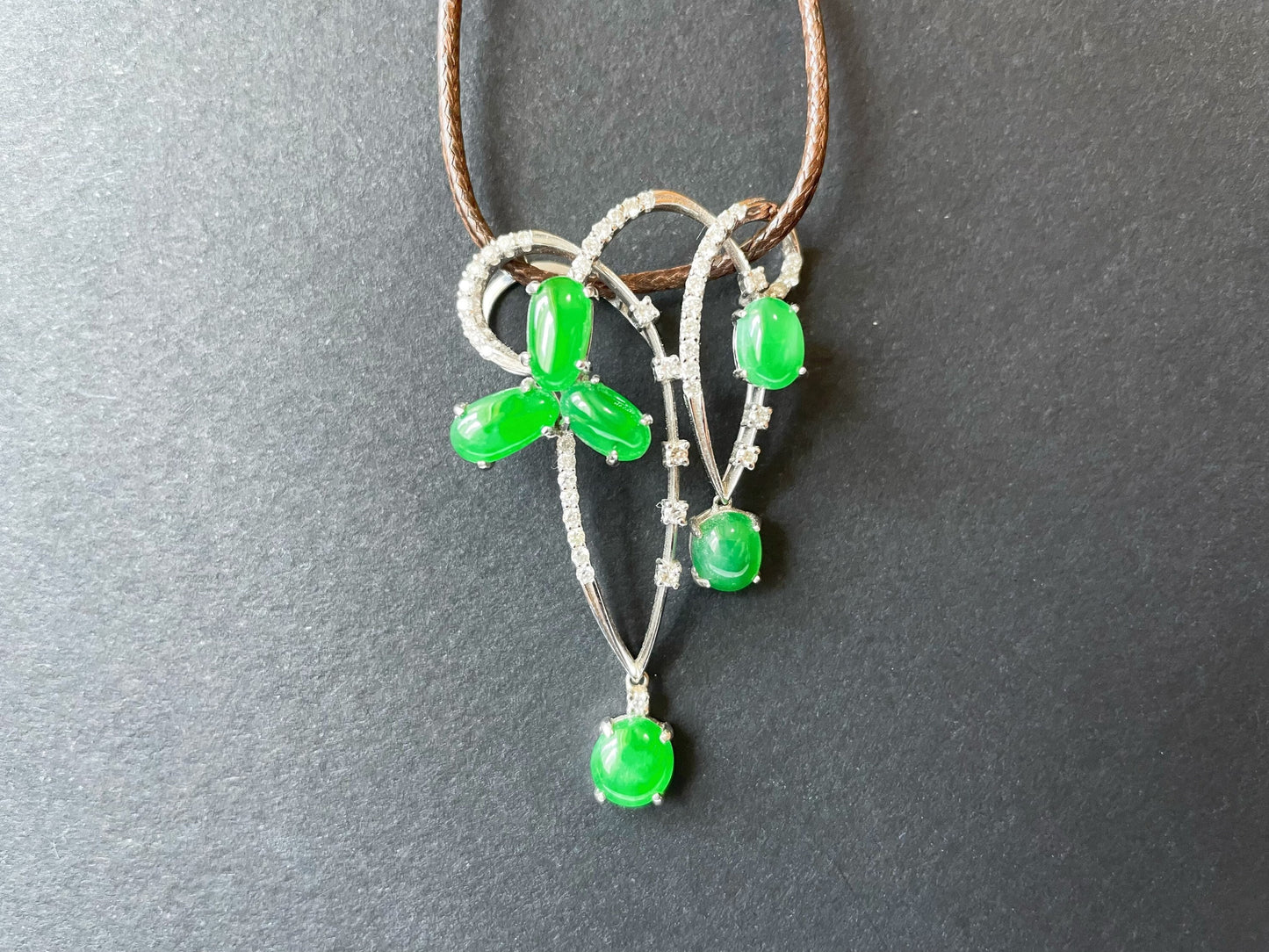Imperial Green Jadeite Pendant - 18K White Gold Diamond