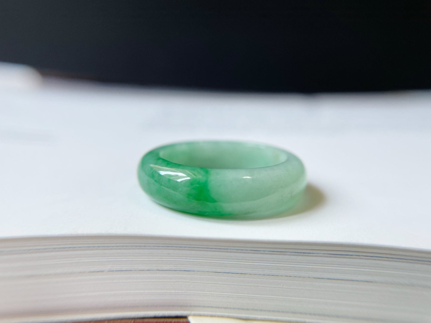 Minimalist Vivid Bright Green Jadeite Jade Ring Band - 18.3 mm