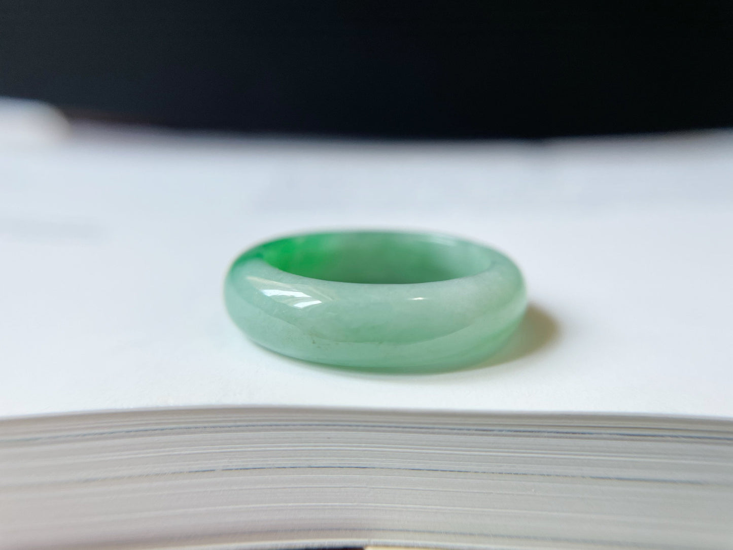 Minimalist Vivid Bright Green Jadeite Jade Ring Band - 18.3 mm