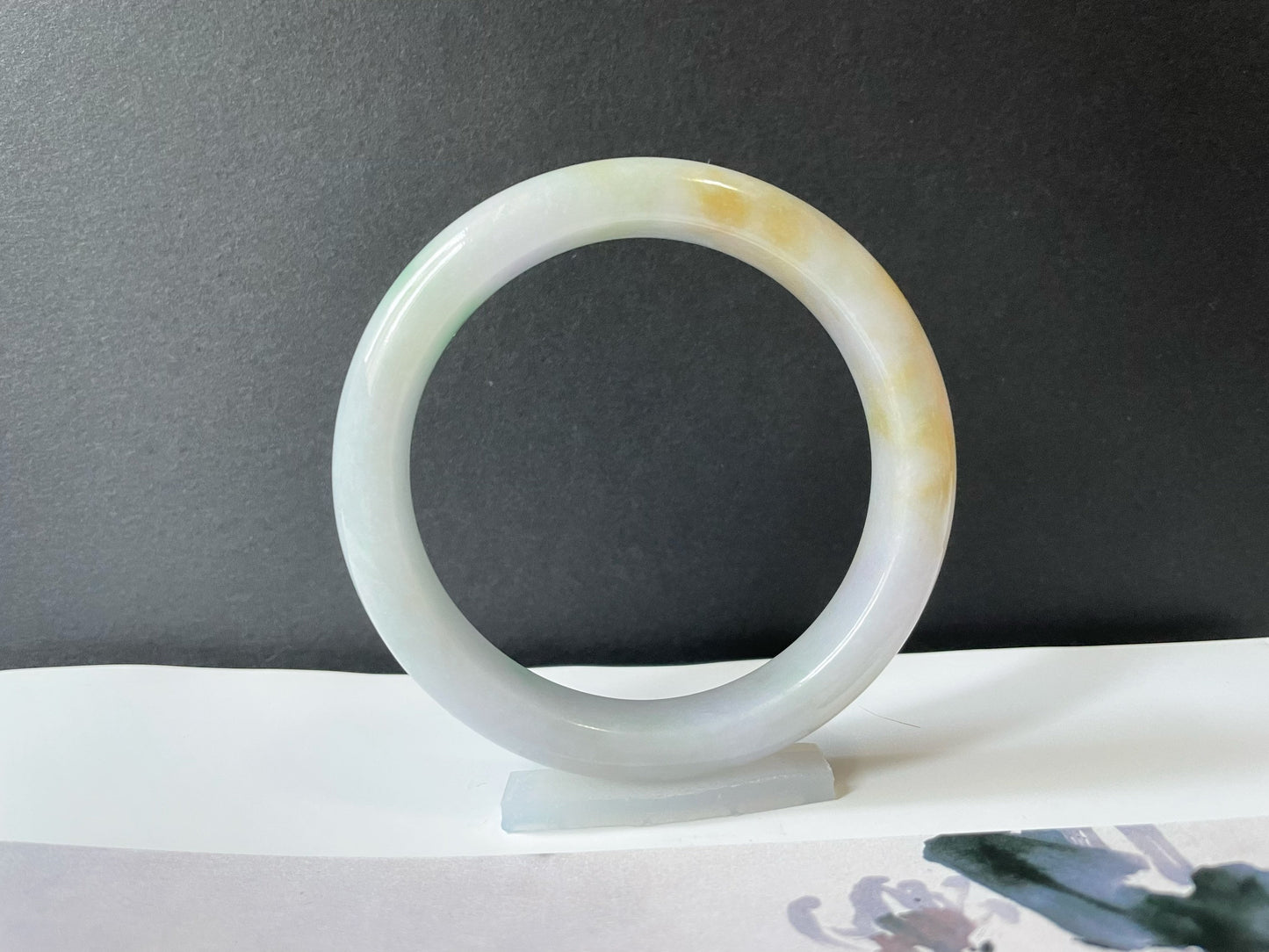 Bicolor Green and Yellow Jade Bangle - 58.5 mm