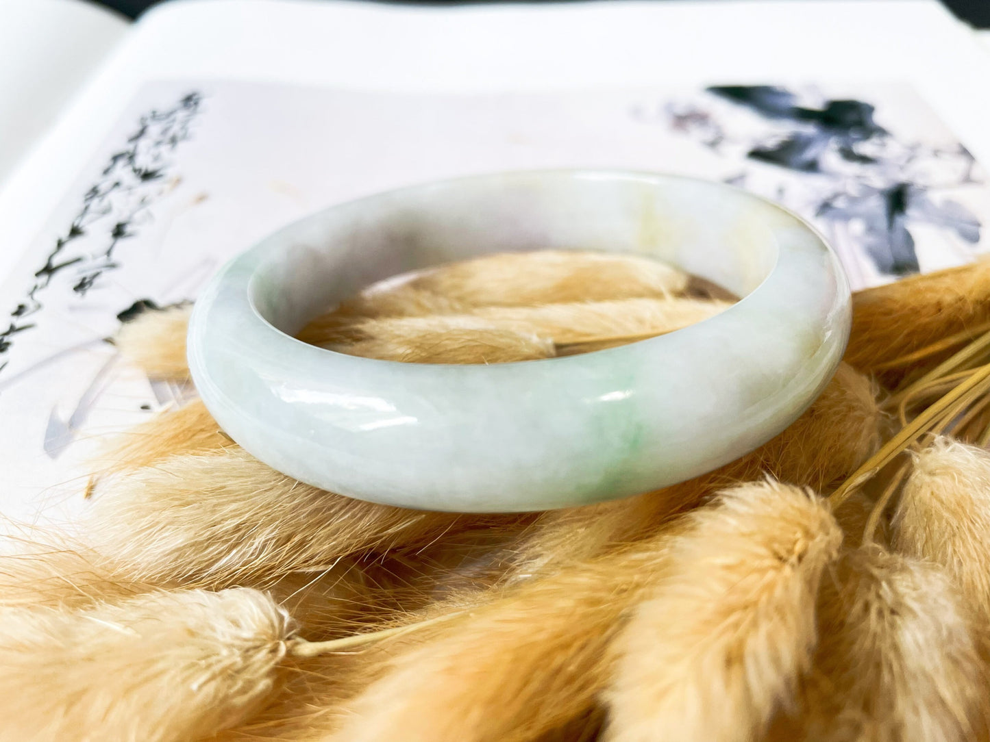 Bicolor Green and Yellow Jade Bangle - 58.5 mm