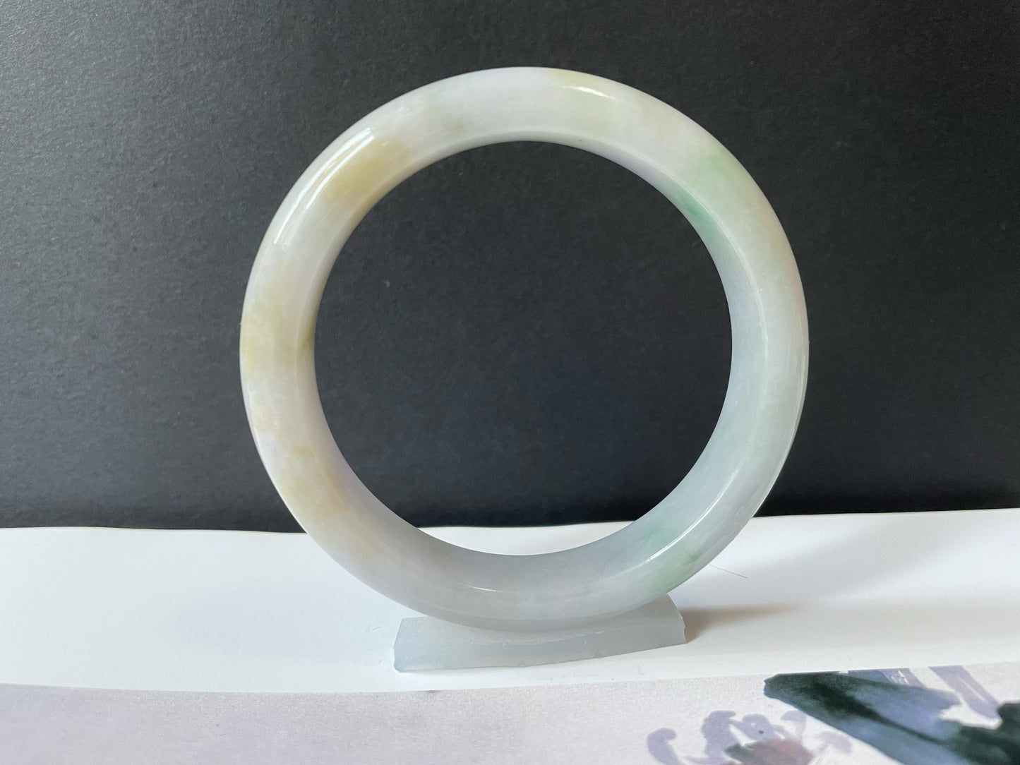 Bicolor Green and Yellow Jade Bangle - 58.5 mm