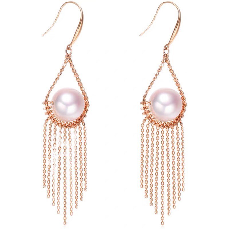 18K Gold Akoya Pearl Tassel Drop Earrings