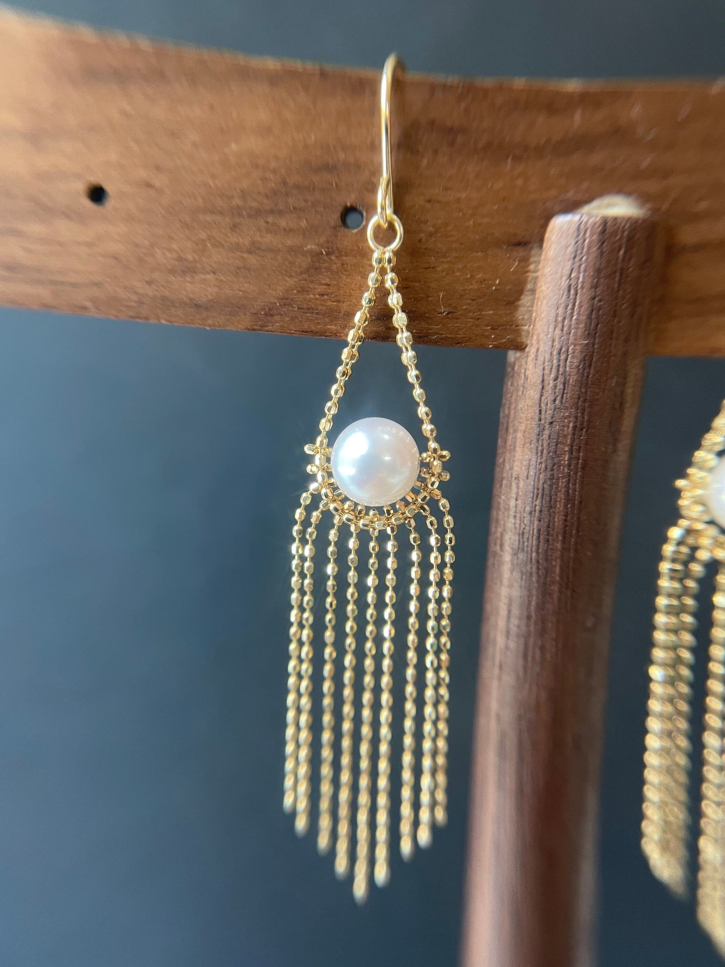 18K Gold Akoya Pearl Tassel Drop Earrings