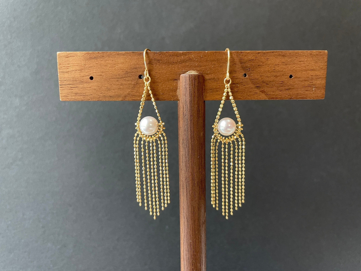 18K Gold Akoya Pearl Tassel Drop Earrings