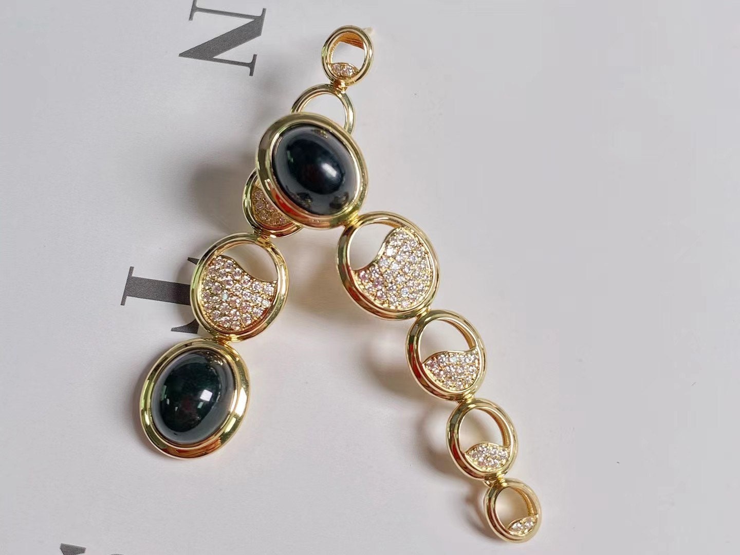 Black Jadeite Earrings in 14K 18K Gold with Moissanites
