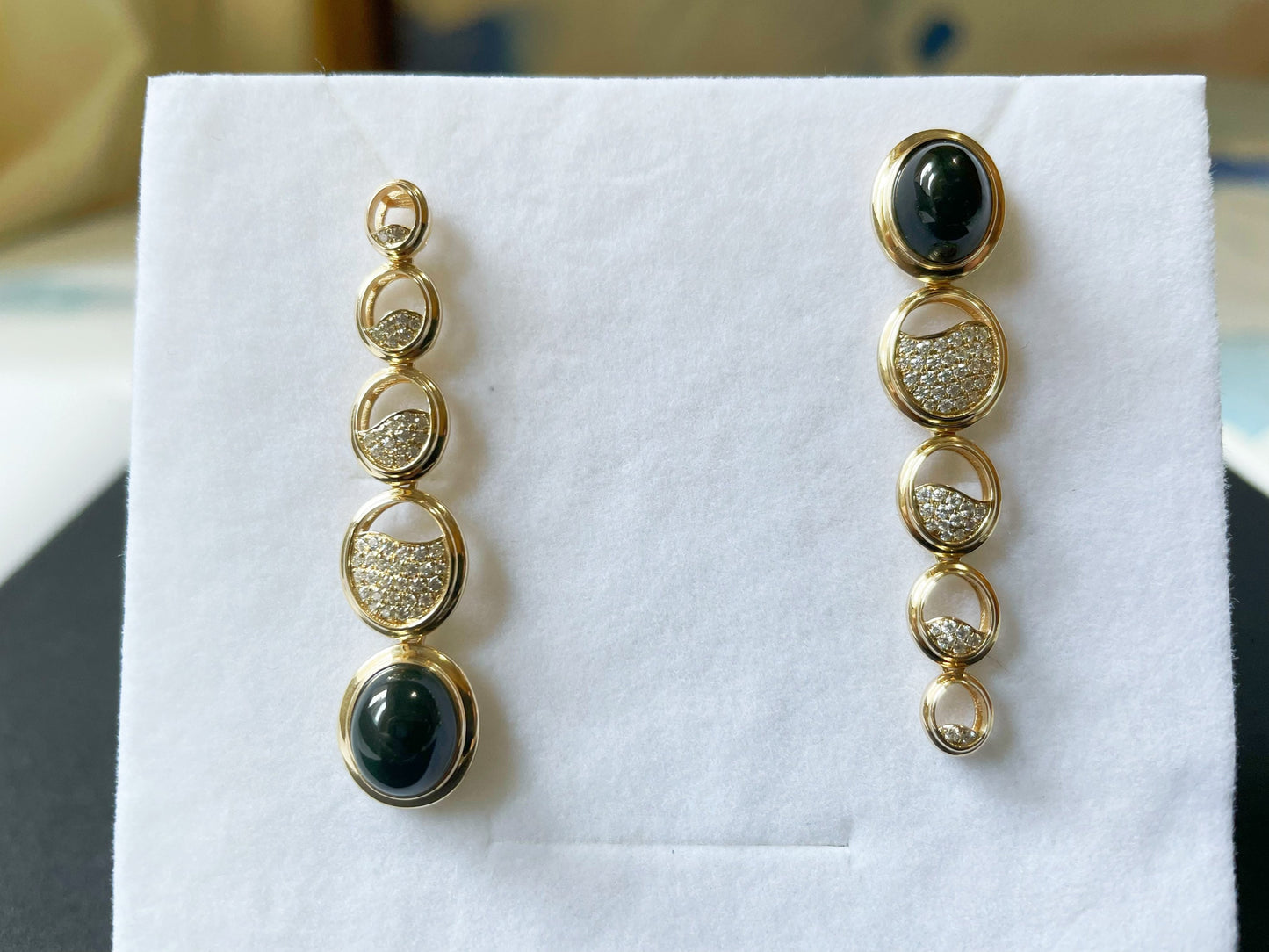 Black Jadeite Earrings in 14K 18K Gold with Moissanites