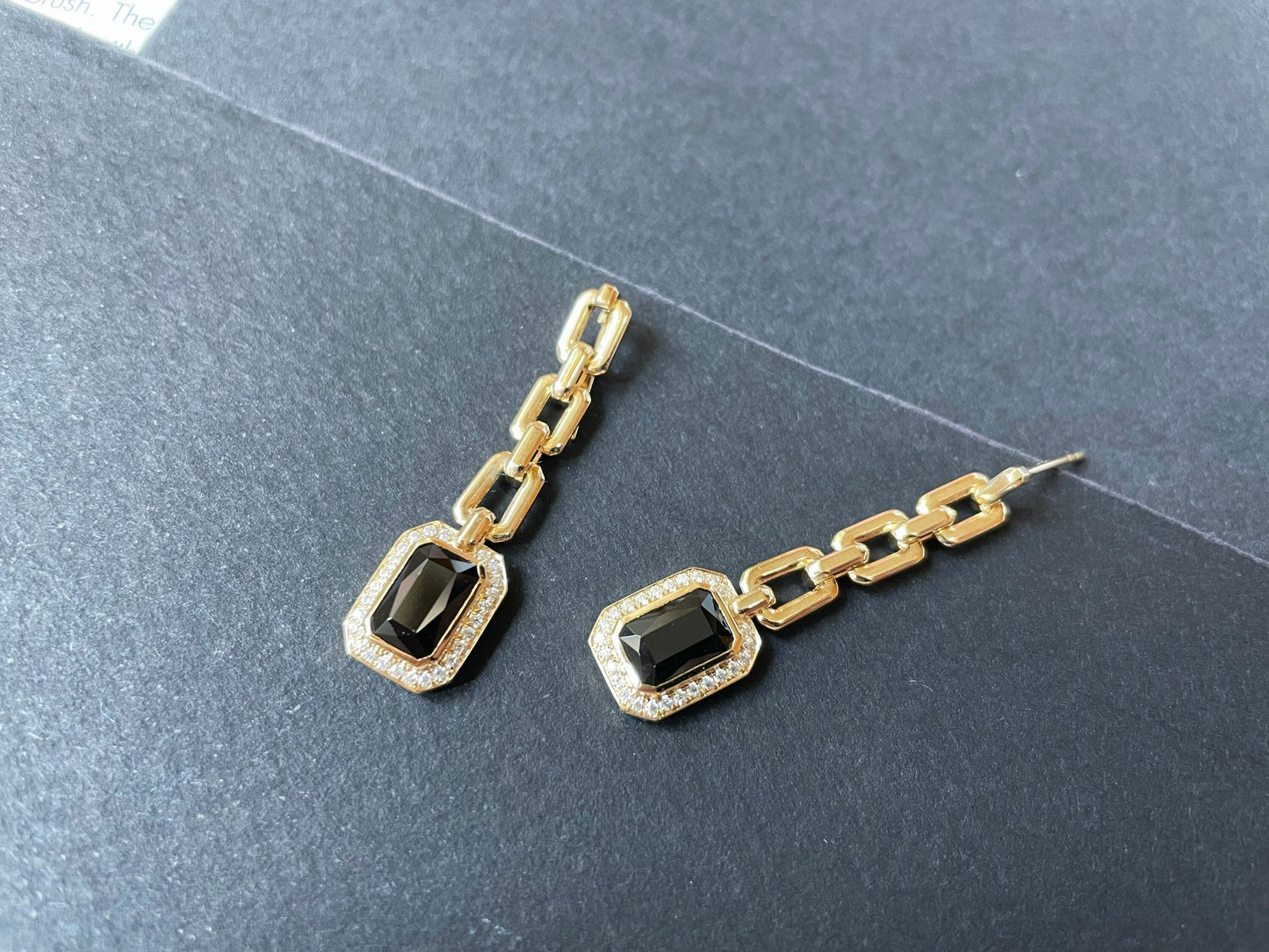 Black Spinel and Jade Chain Earrings in Gold 14K 18K