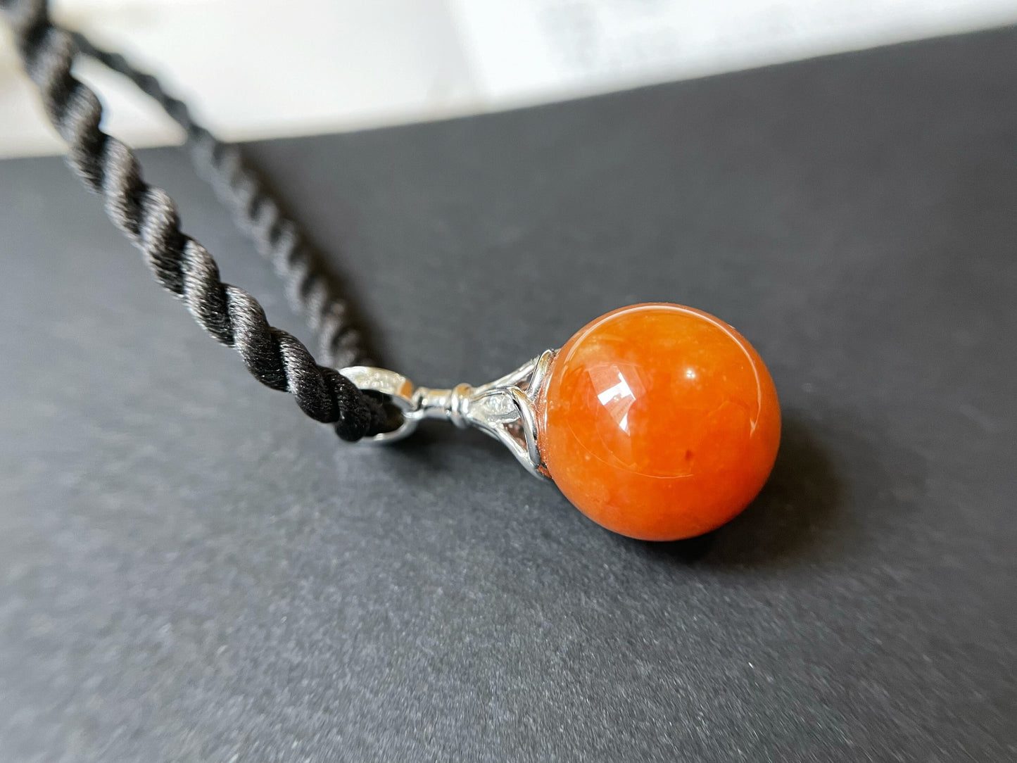 Red Jadeite Beads Pendant with 18K White Gold and Diamond Accents