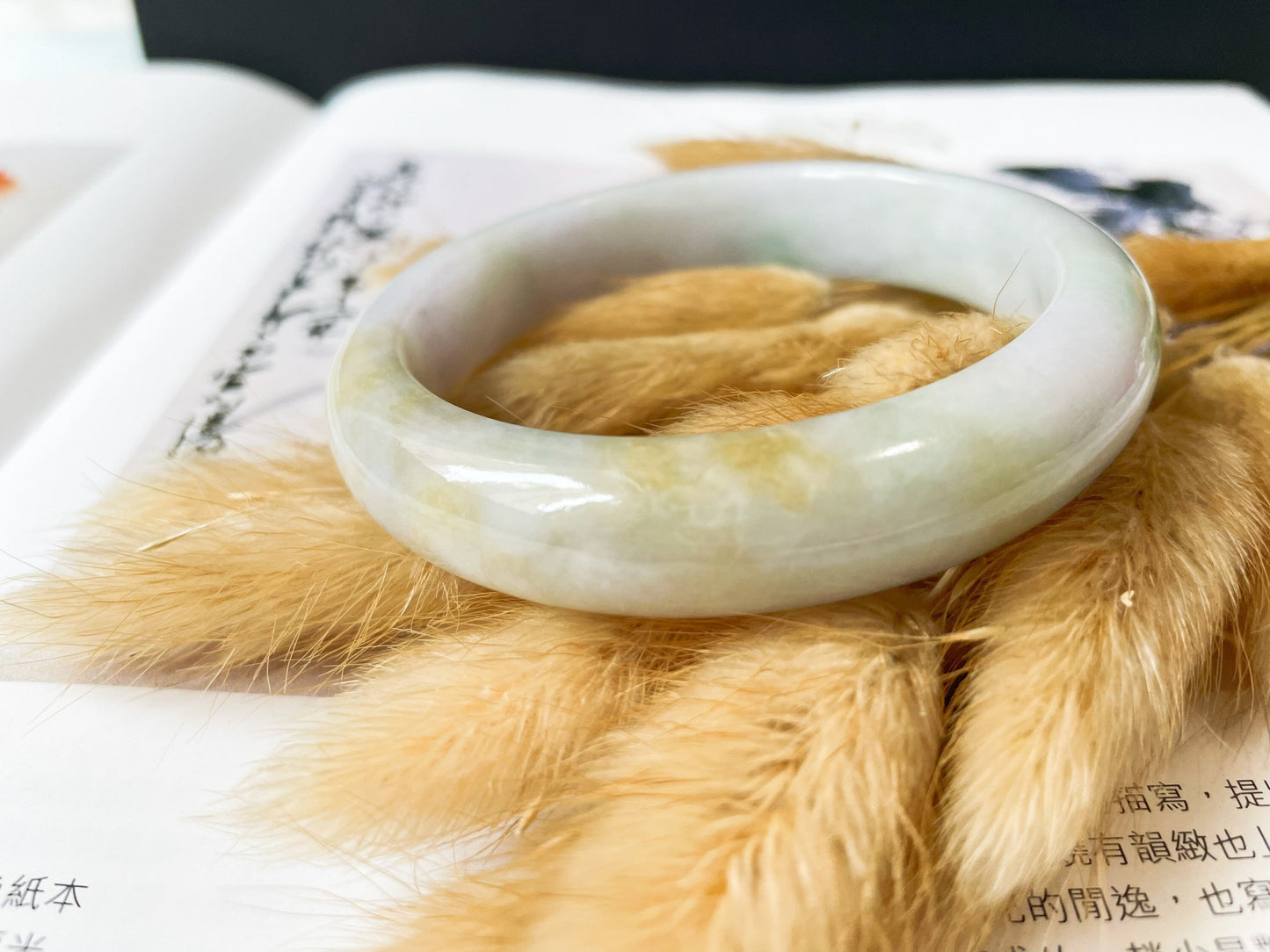 Bicolor Green and Yellow Jade Bangle - 58.5 mm