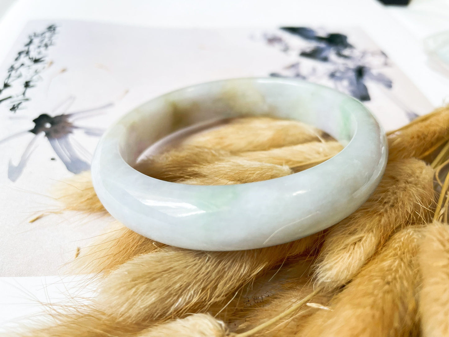 Bicolor Green and Yellow Jade Bangle - 58.5 mm
