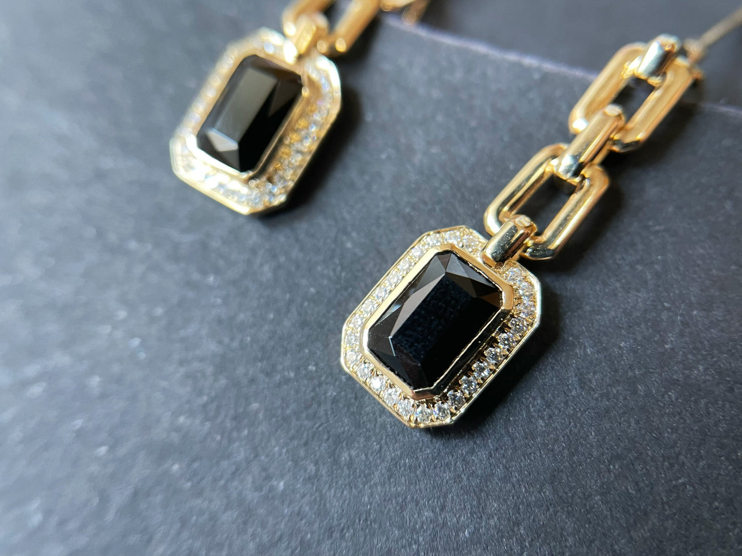 Black Spinel and Jade Chain Earrings in Gold 14K 18K