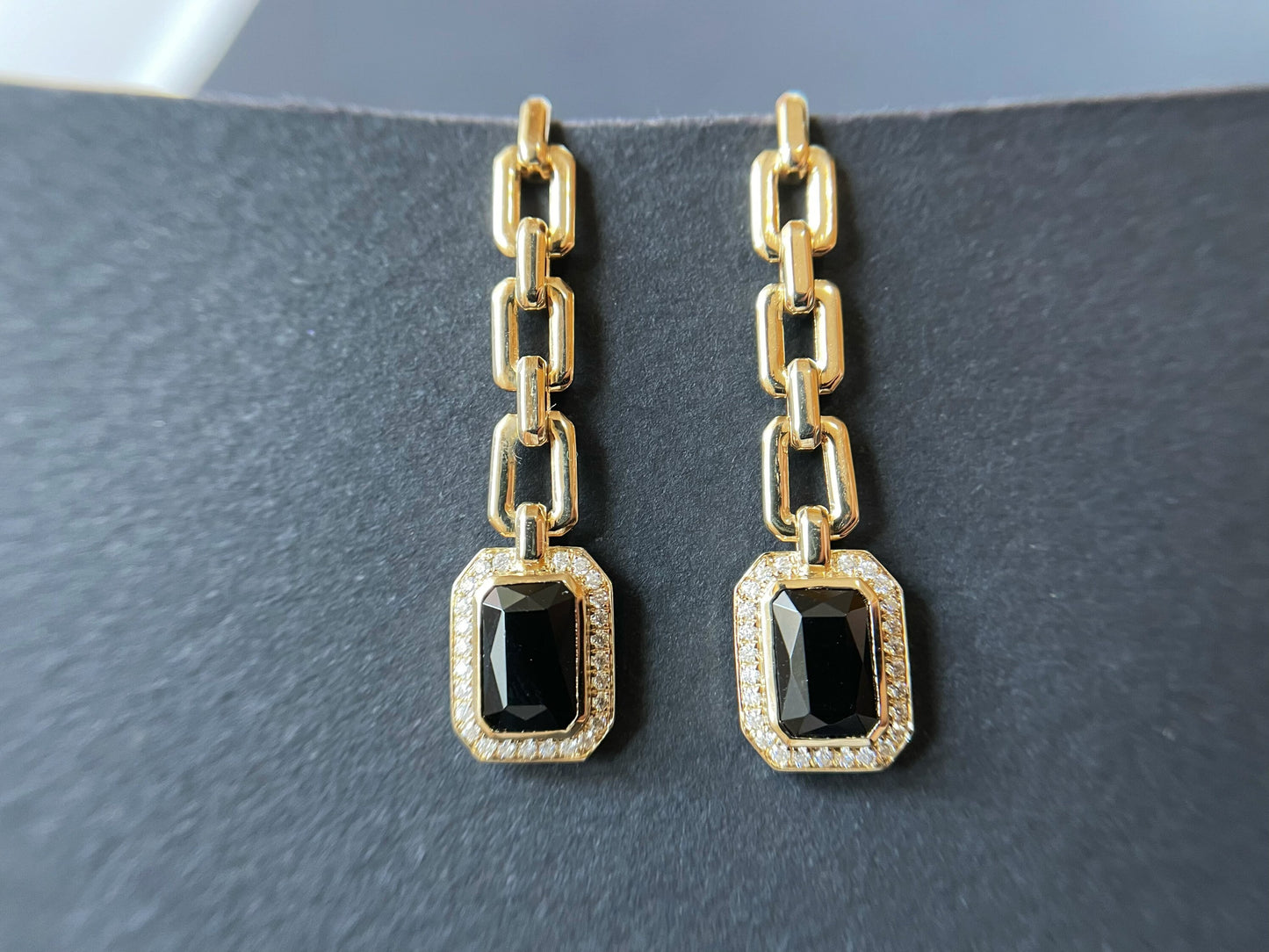 Black Spinel and Jade Chain Earrings in Gold 14K 18K