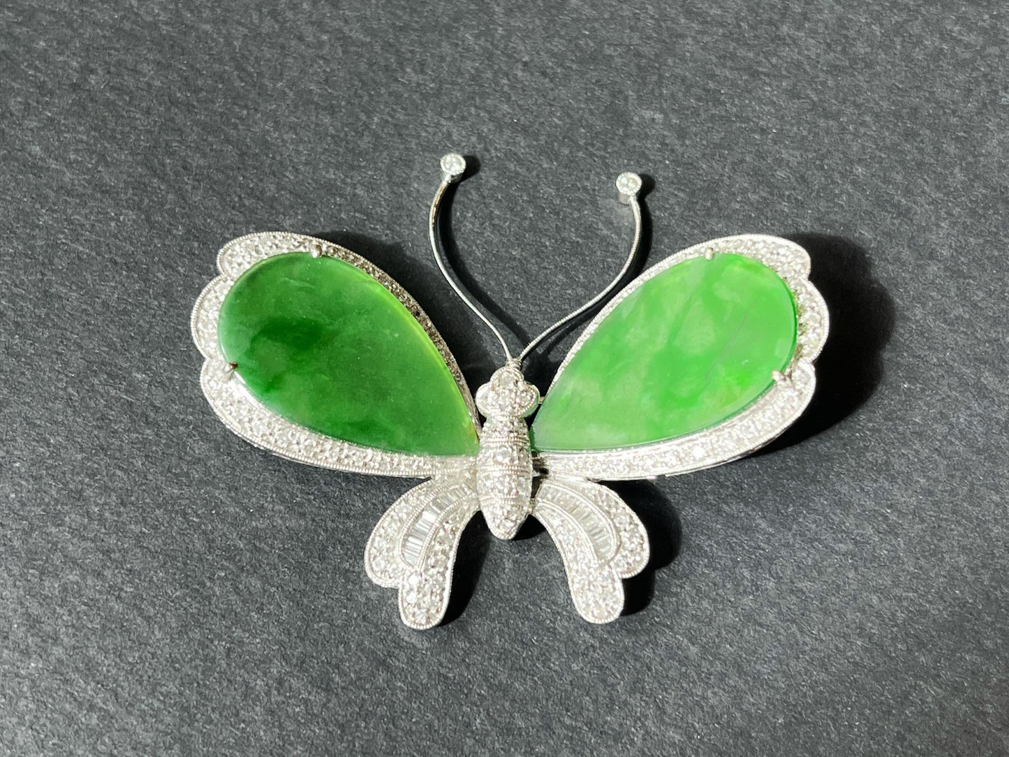 Natural Myanmar Iridescent Green Jadeite Jade Butterfly Brooch and Pendant