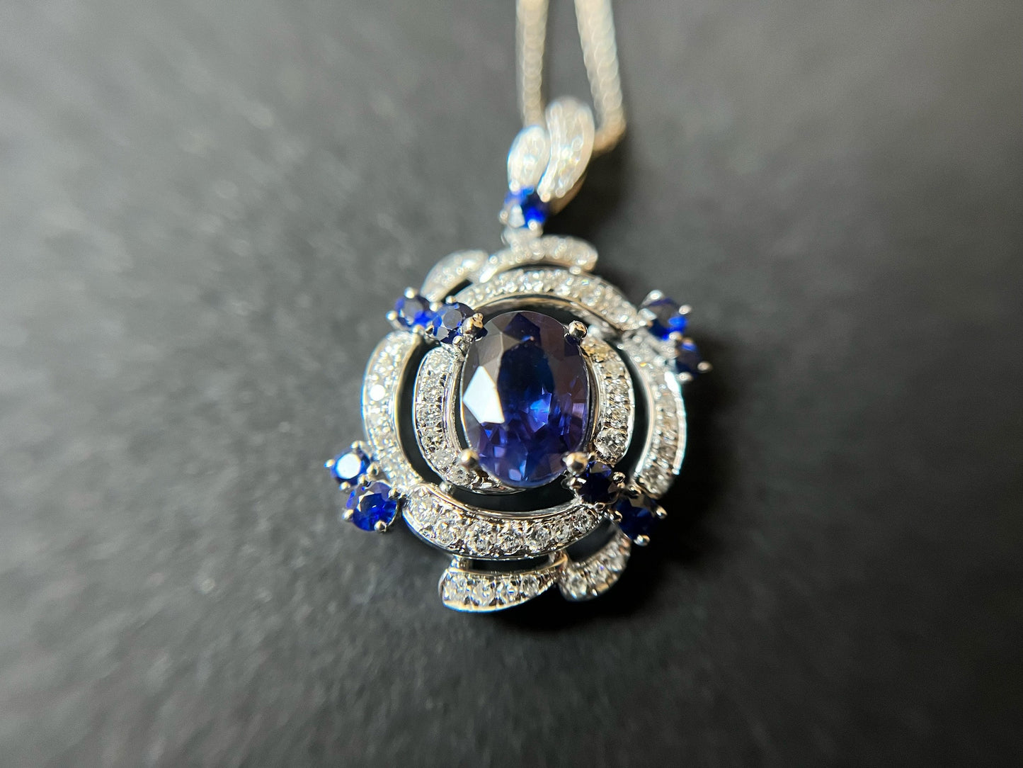 Certified Colour Changing Sapphire Pendant - 18K White Gold with Diamond Accents