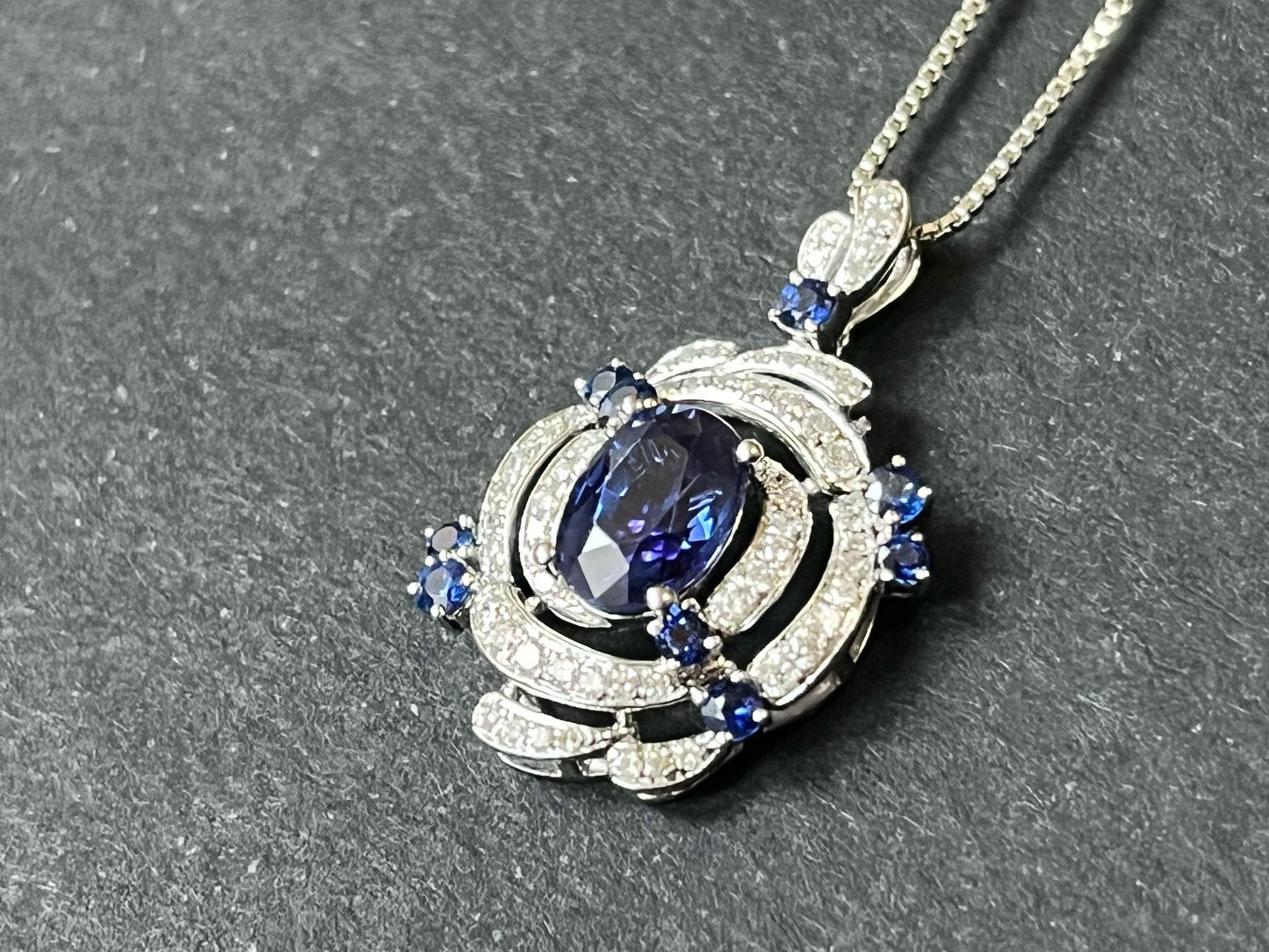 Certified Colour Changing Sapphire Pendant - 18K White Gold with Diamond Accents