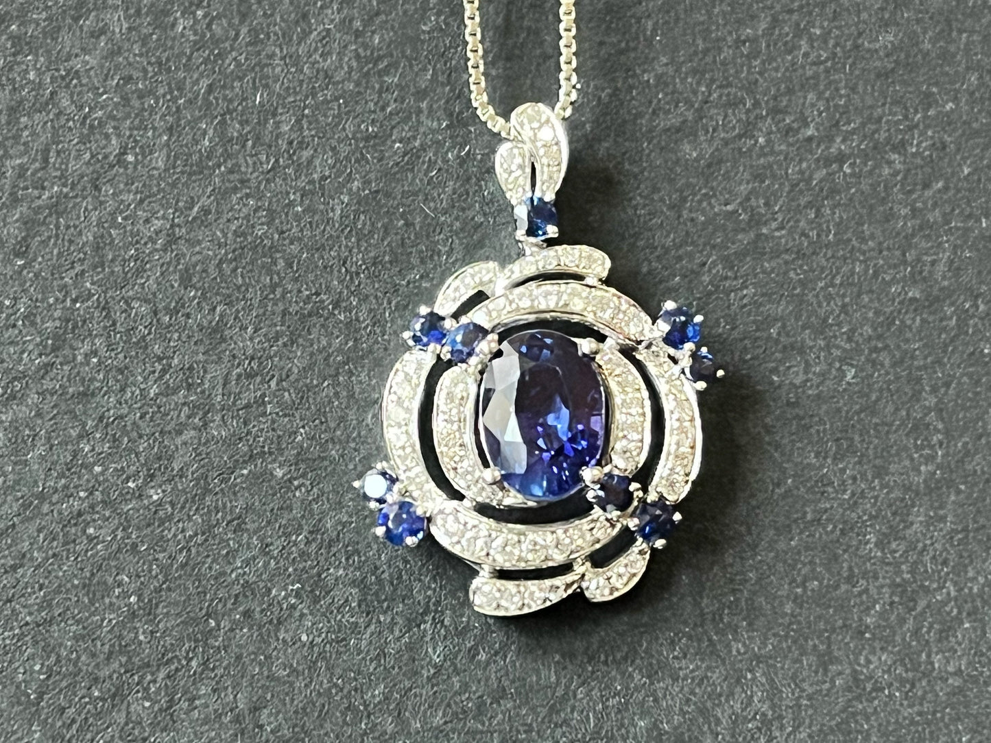 Certified Colour Changing Sapphire Pendant - 18K White Gold with Diamond Accents